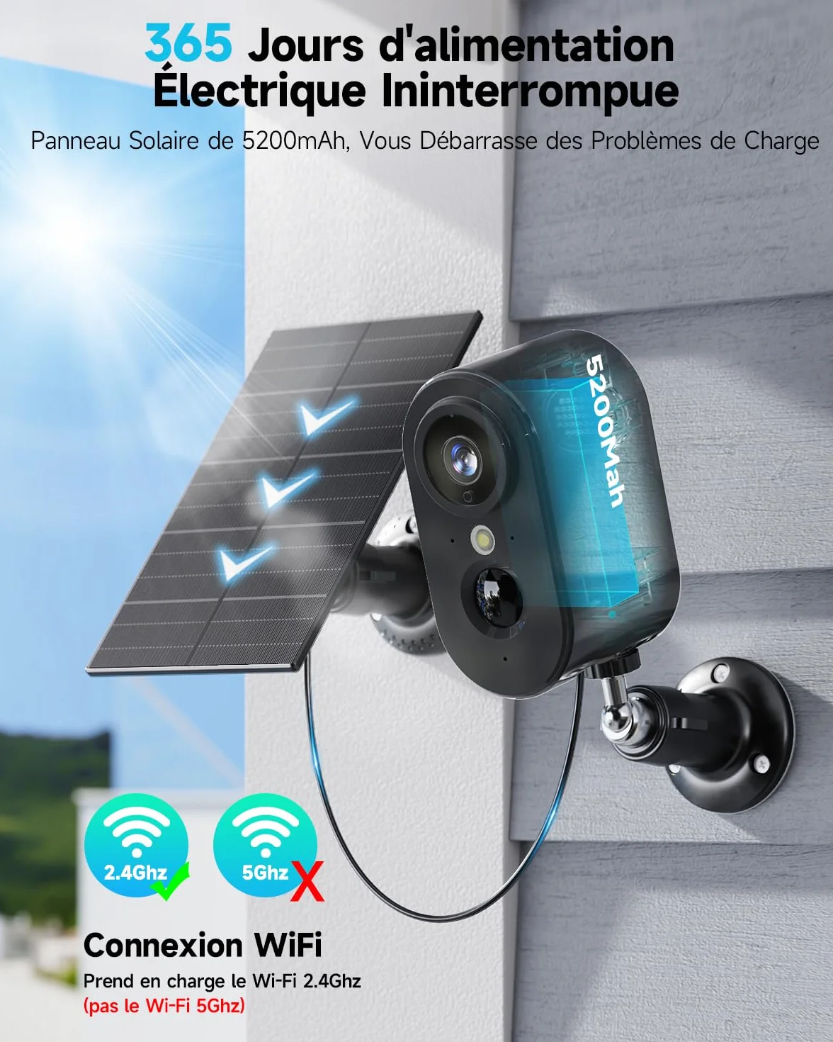 2K kamera do monitoringu zewnętrznego z akumulatorem/panelem solarnym – zewnętrzna kamera monitoringowa Wi-Fi z kolorową noktowizją, bezprzewodowa kamera monitoringowa na zewnątrz/w środku