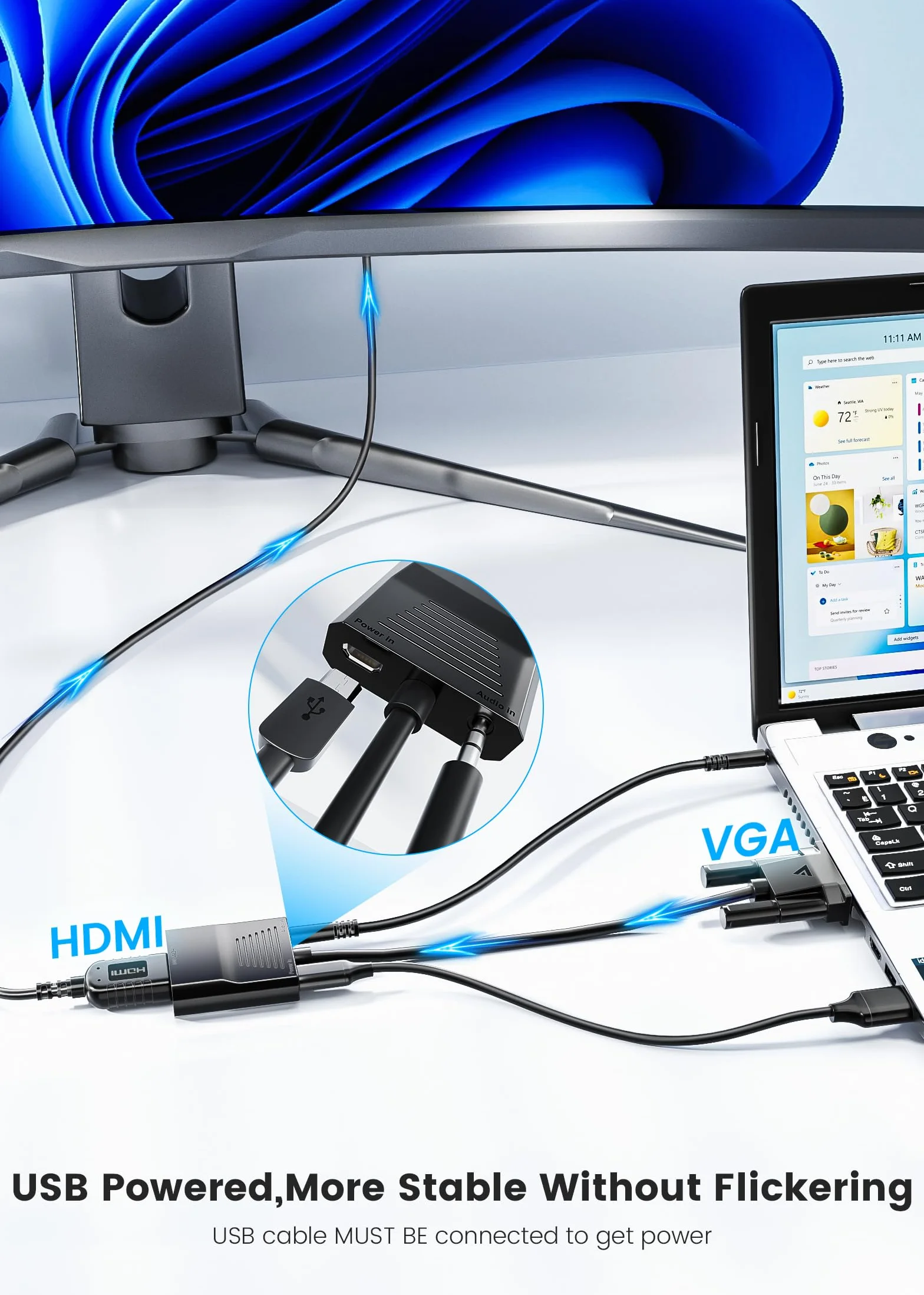 FOINNEX Adaptateur VGA vers HDMI 1080p Mâle Femelle Convertisseur Audio TV Ordinateur Projecteur Moniteur