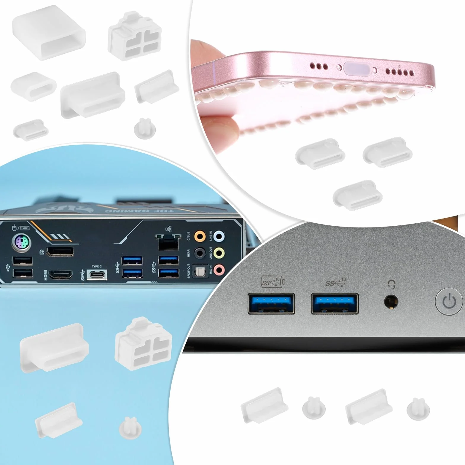 50 sztuk, 7 rodzajów nasadek ochronnych USB, silikonowe, ochrona przed kurzem USB A, port USB-C, ochrona przed kurzem, do USB A, żeńskie/męskie, słuchawki typu C, słuchawki 3,5 mm, HDMI
