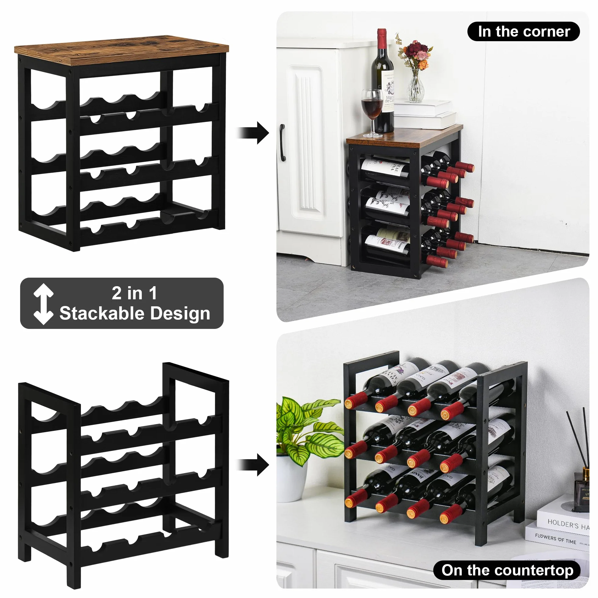 VASMIA Casier à Bouteilles pour 24 Bouteilles, Rangement Bouteille Vin en Bambou, Étagère à Vin Autoportante 6 Niveaux, pour Cave, Cuisine, Bars, 41x24x82 cm, Marron Rustique