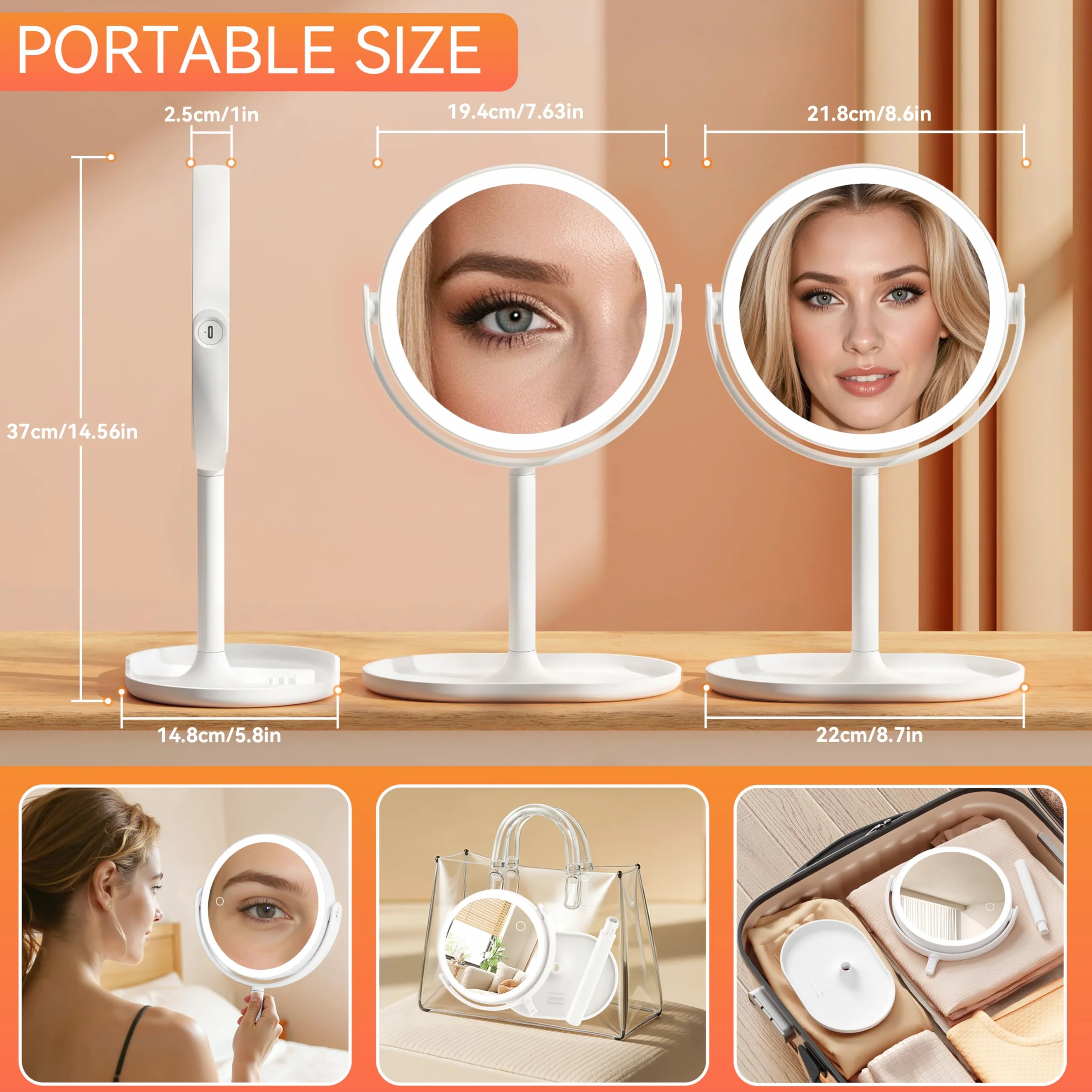 Auxmir Miroir de Maquillage Éclairé 30X/1X, LED Intensité Variable, Rotation 360°, Miroir Grossissant Lumineux