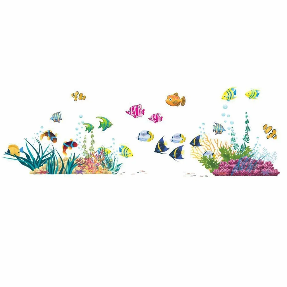 Autocollant mural enfants océan MONDE SOUSMARIN 130x42 cm Déco murale salle de bain imperméable