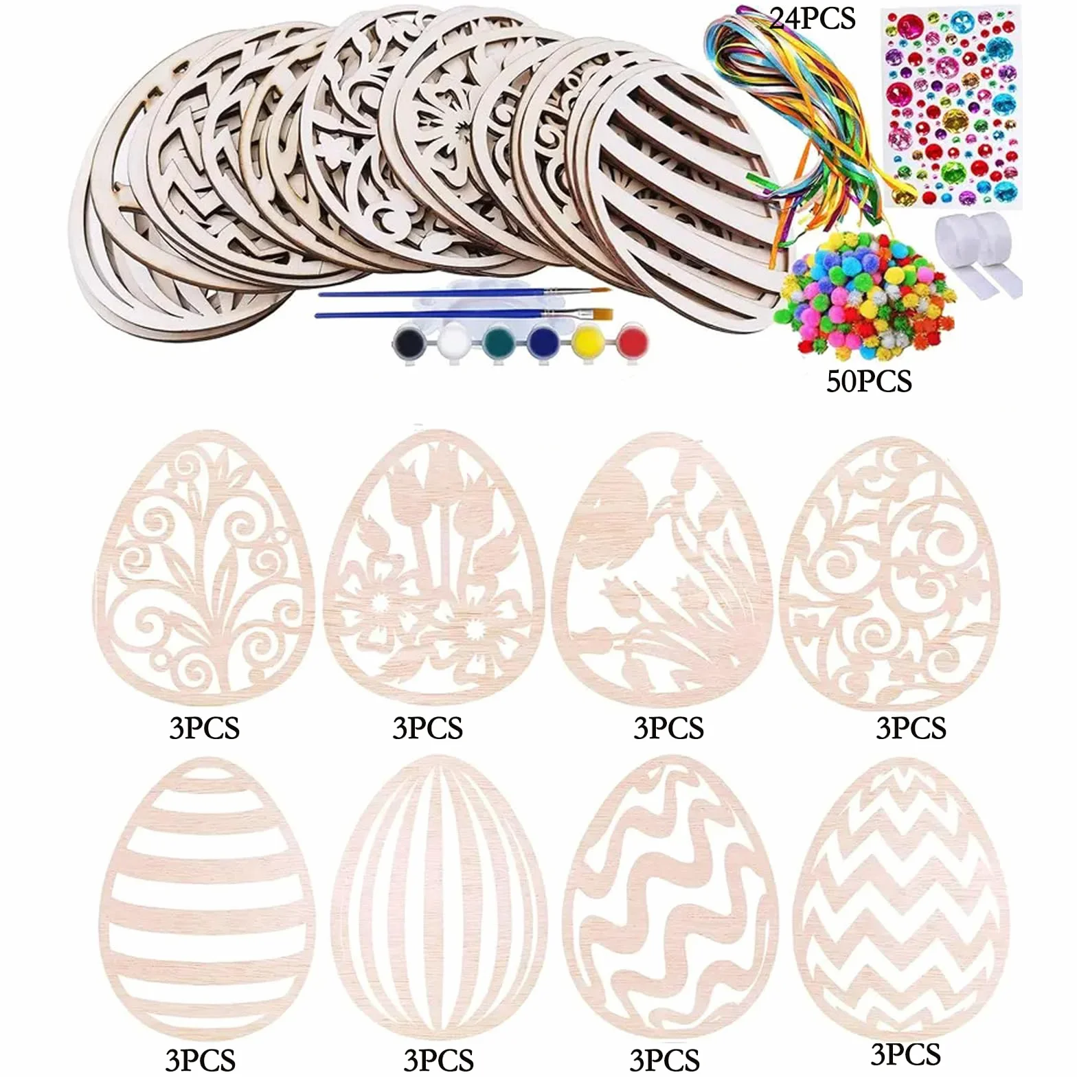 Bricolage Pâques Enfant 109 Pièces Oeufs à Décorer Bois Pendentif Cadeau Artisanal