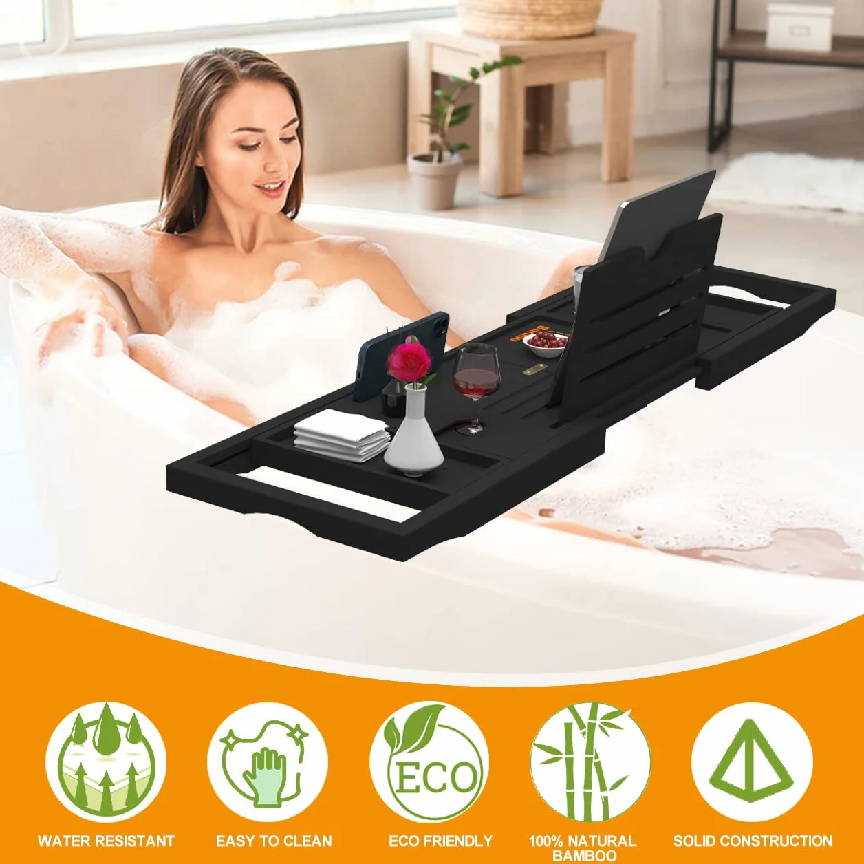 Plateau de Baignoire Extensible - Plateau de Salle de Bain Réglable - Plateau de Luxe