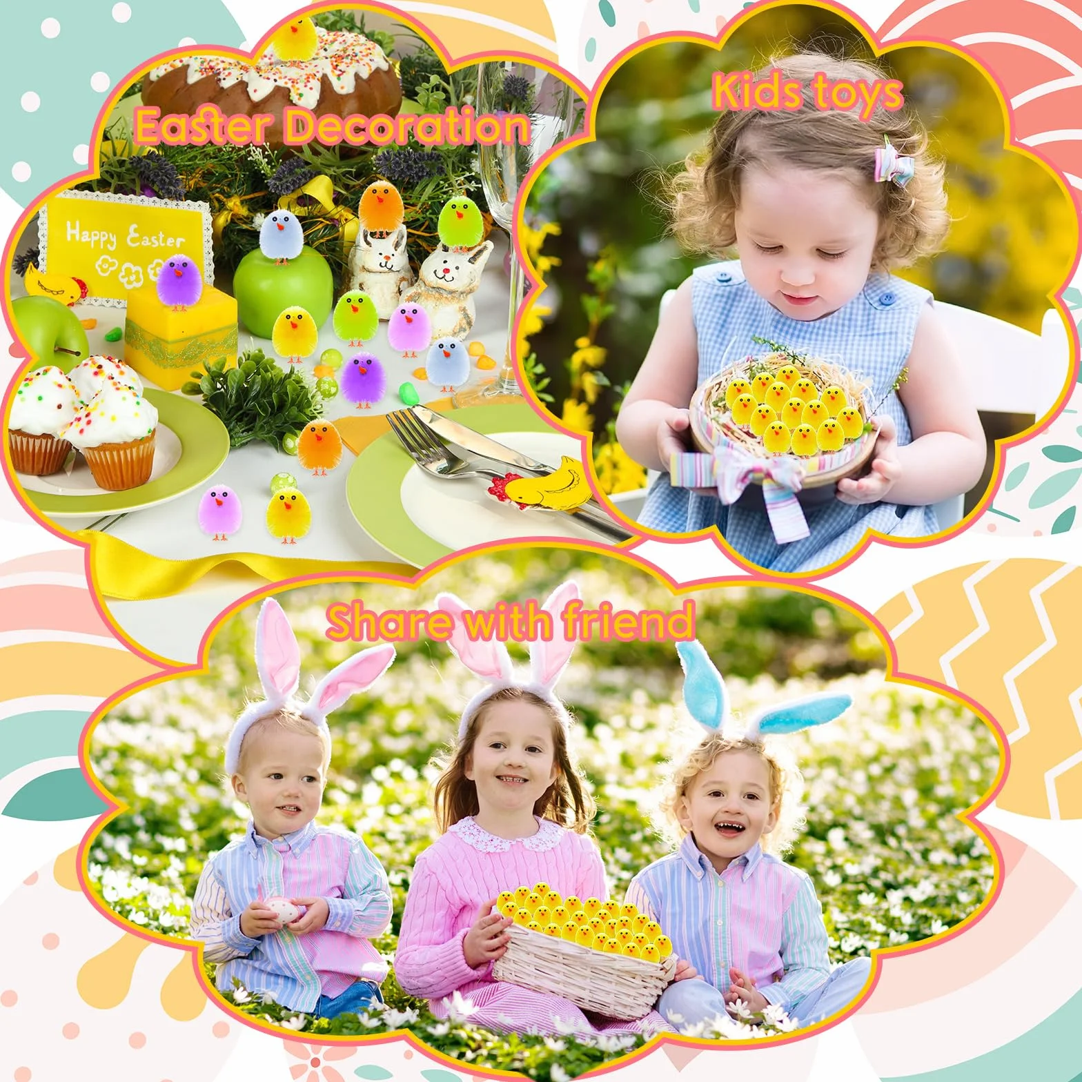 PLULON Lot de 36 mini poussins jaunes de Pâques en chenille pelucheuse