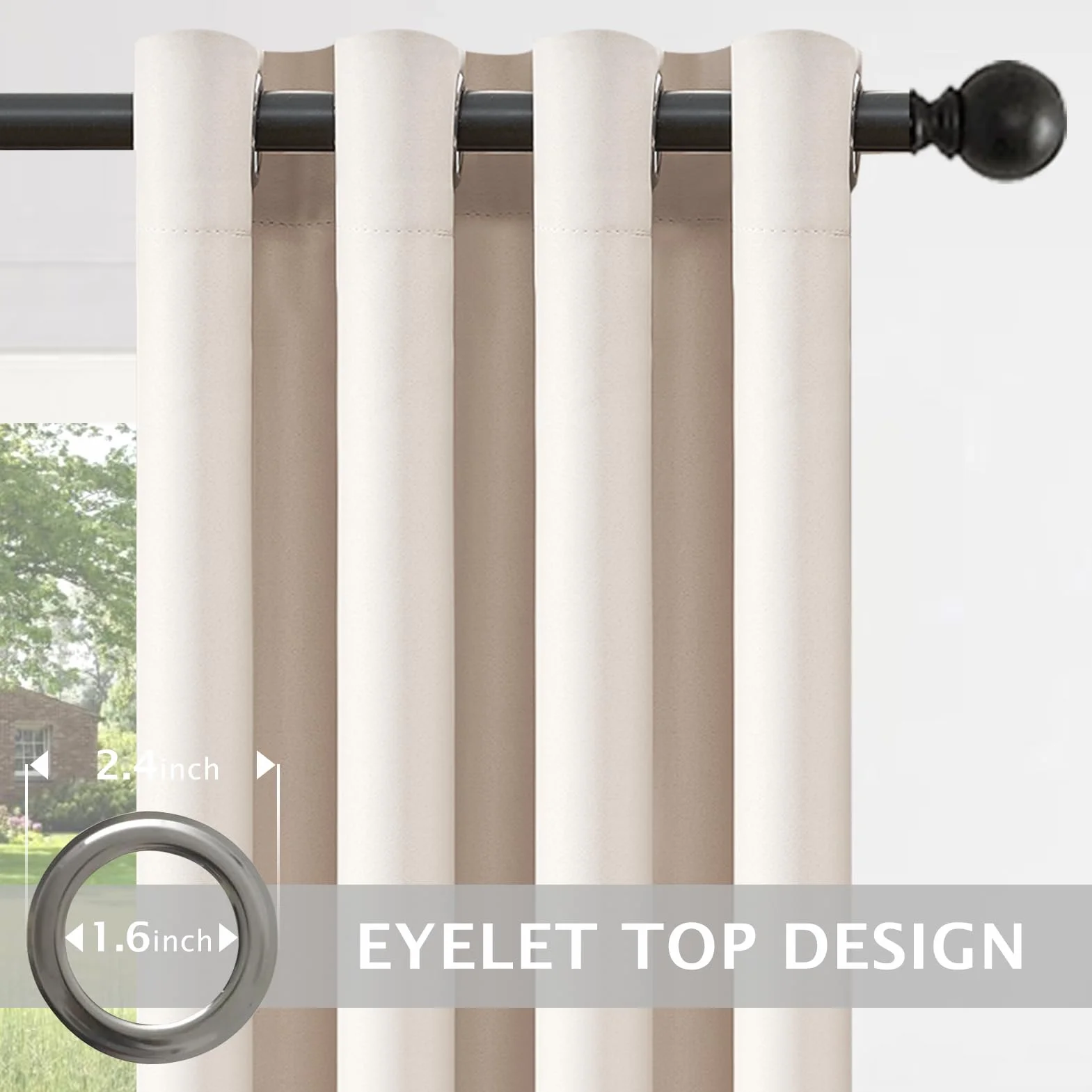 Rideau Occultant Thermique Isolant 140x240 cm Beige à Oeillets pour Porte Fenetre Dressing Salon, 1 Pièce
