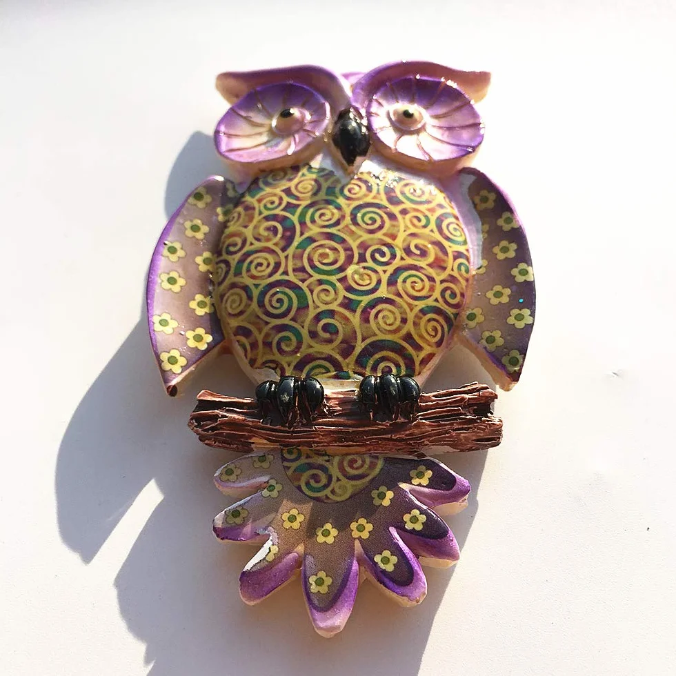Aimant de réfrigérateur 3D peint à la main hibou décoration maison cuisine
