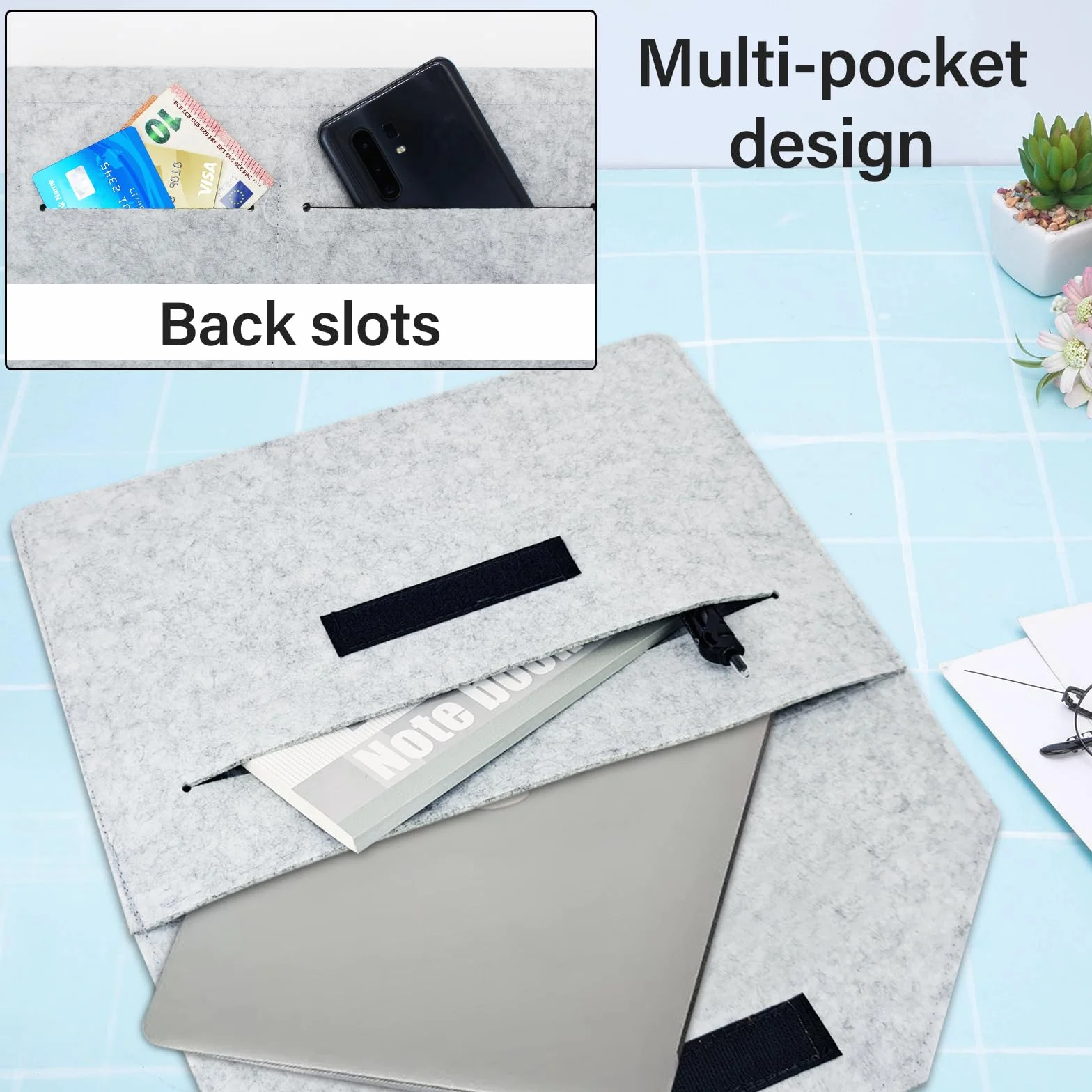 AfitLulu Filcowe etui na laptopa 13", torba z wieloma przegródkami, ochronne etui na MacBook, ultracienka torba na tablet (czarne)
