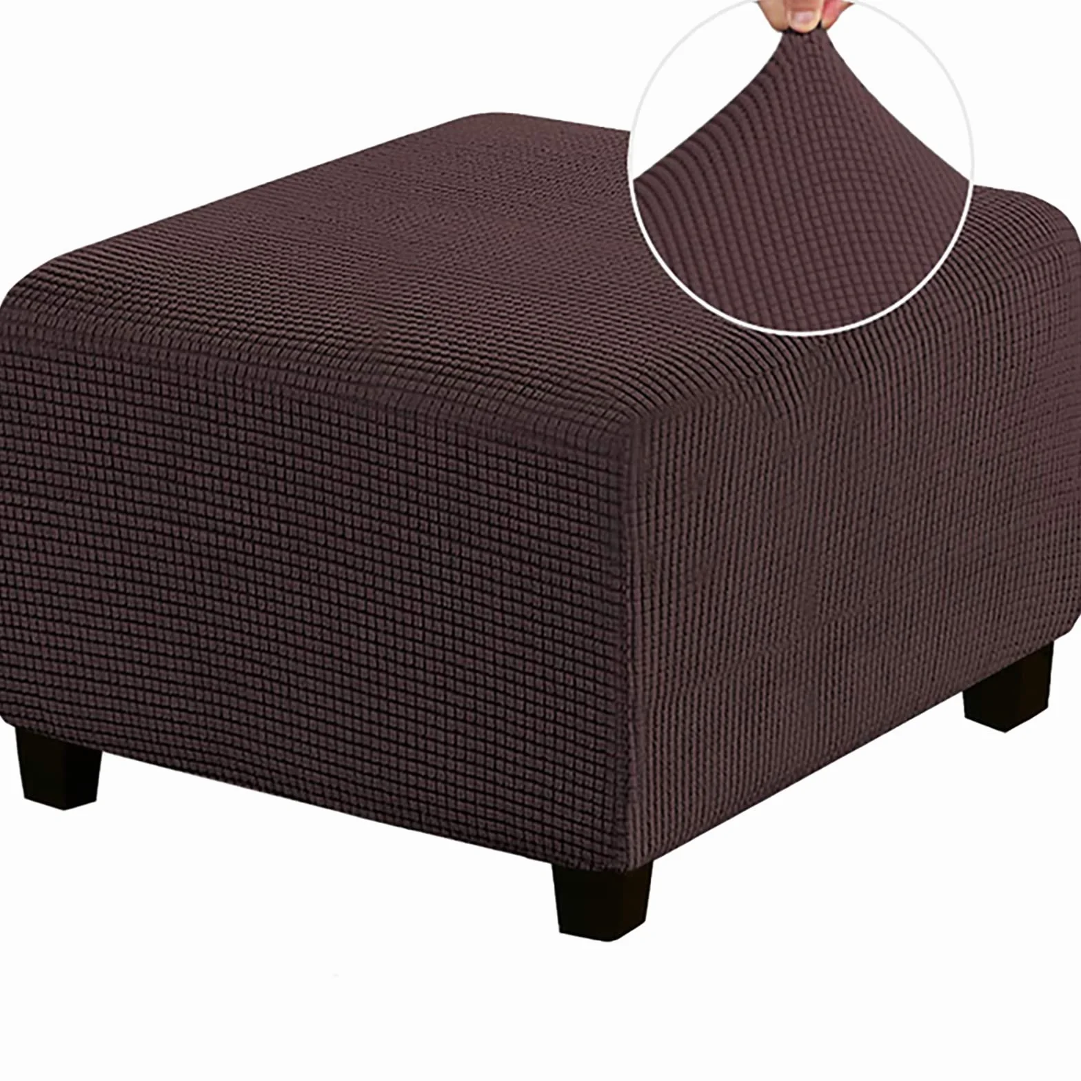 Housse de protection pour repose-pieds carrée, jacquard épais, antidérapant, amovible, café foncé, M