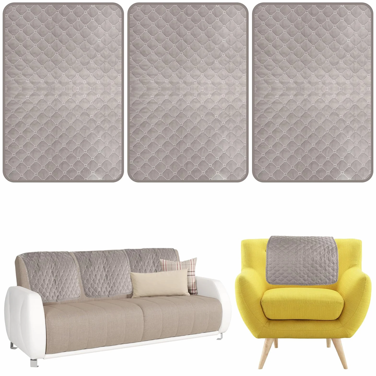 Lot de 3 Housse Appui Tete Canape 57 x 38 cm Polyester Anti-Rayures Anti-Taches Gris