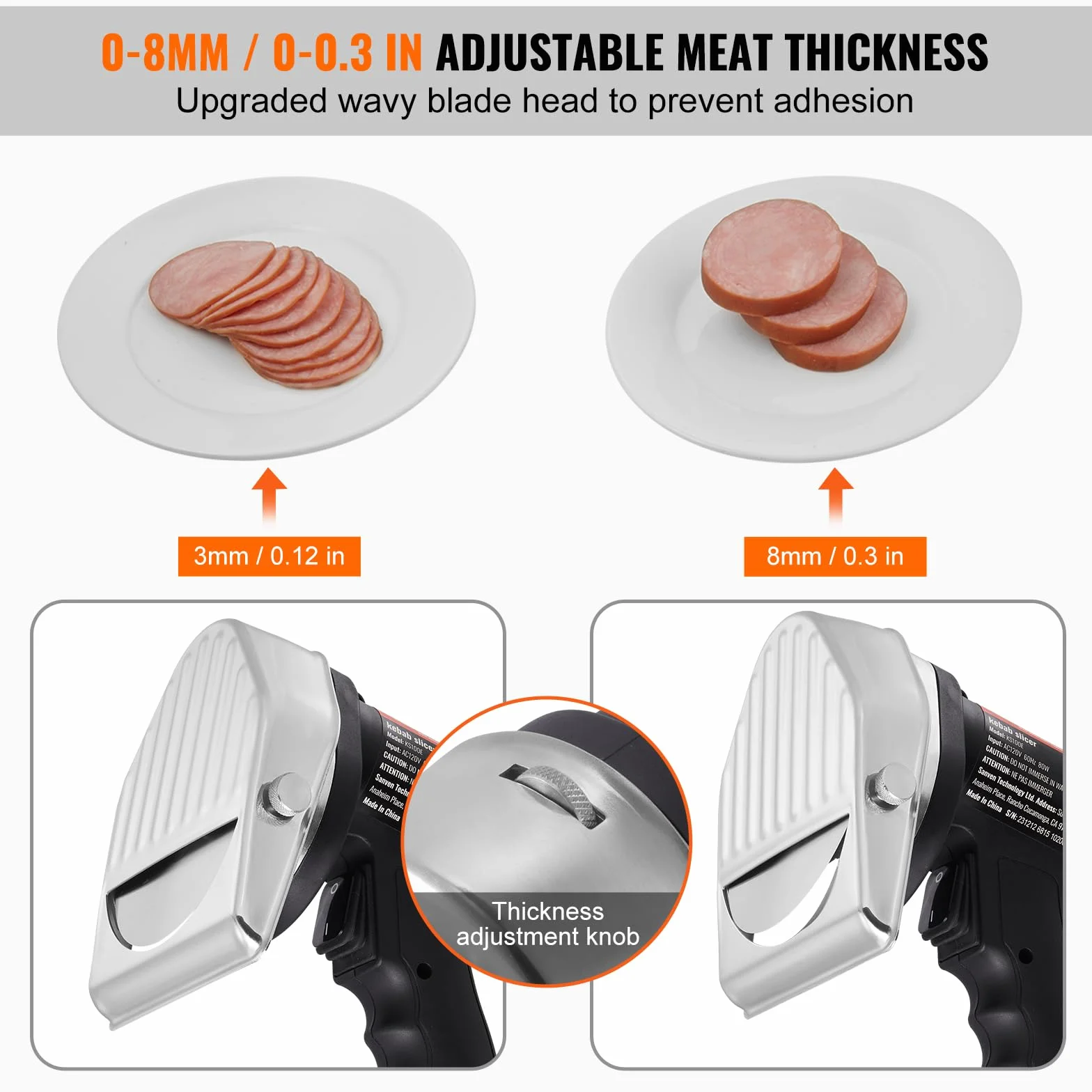 VEVOR Couteau à Kebab Électrique 80 W, Trancheuse à Viande Turc Shawarma Döner Kebab Commerciale en Inox, avec 2 Lames Diamètre 100 mm, Épaisseur Réglable 0-8 mm, pour Restaurant, Snack-bar, Barbecue