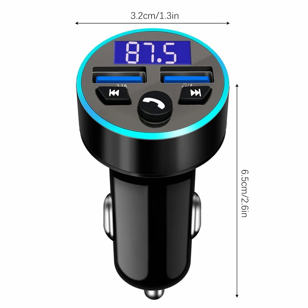 Transmiter FM Auto Bluetooth, adapter Bluetooth, ładowarka do szybkiego ładowania QC3.0, obsługa Dual USB, zestaw głośnomówiący, pamięć USB (A)