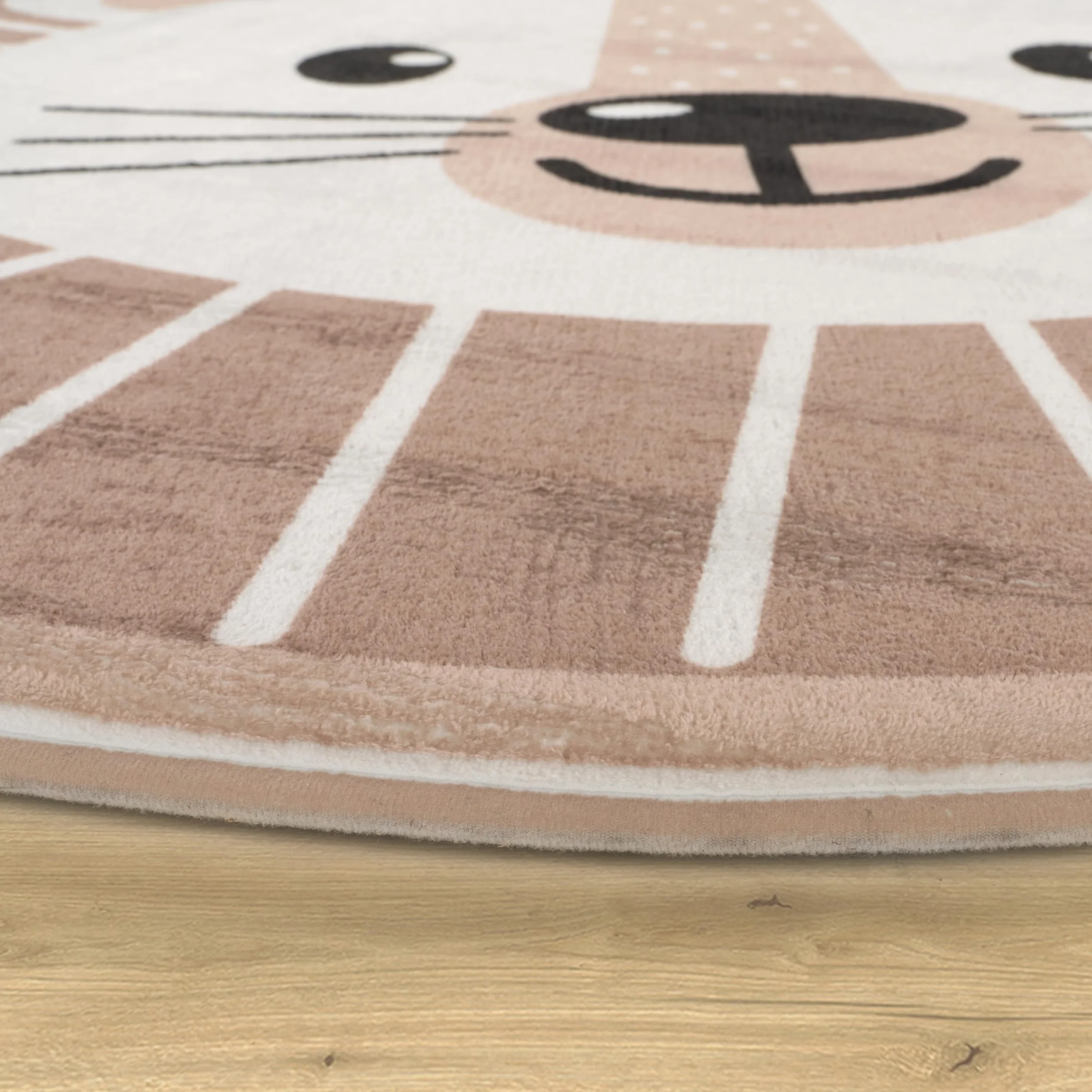 Paco Home Tapis Enfant Rond 120 cm Beige Lune Koala Tête Lion