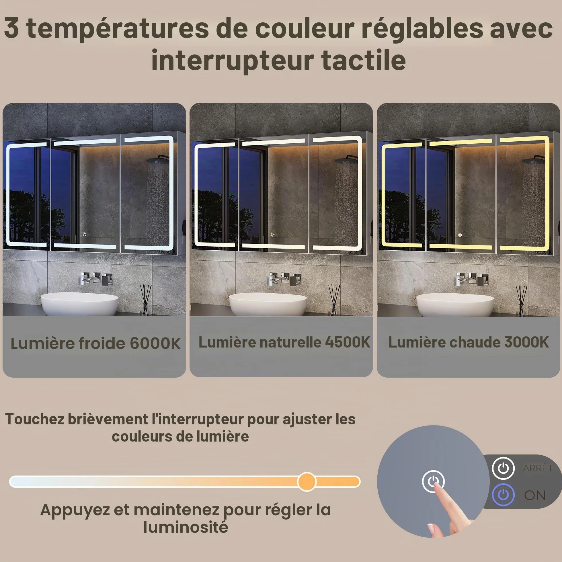 Xbro Armoire de Salle de Bain avec éclairage LED 100 × 16 × 60 cm avec Prise, étagère latérale, Portes Miroir réglables, Blanc