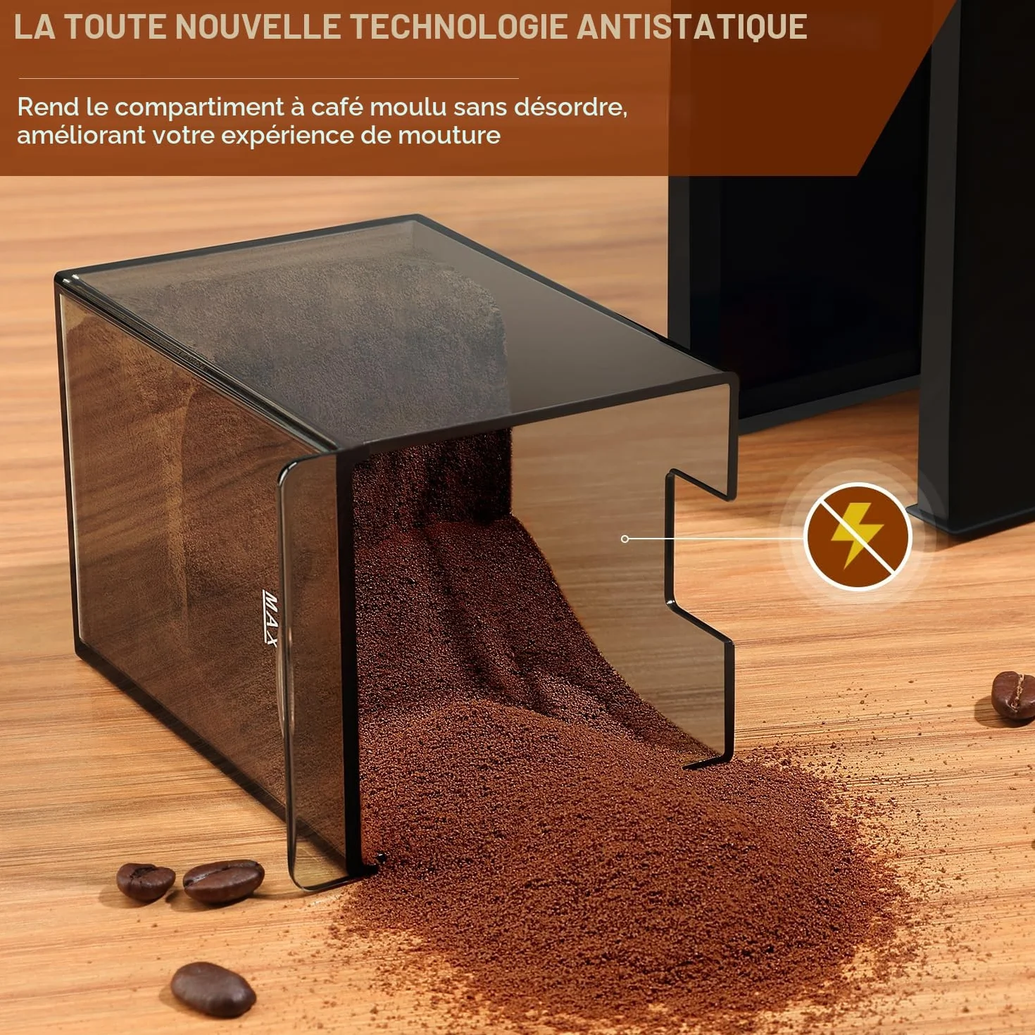 Moulin à café électrique, KIRAINAFLY moulin à café ajustable avec 28 réglages de mouture précis pour le French press, le café goutte à goutte et l'espresso, 12 tasses (Noir)