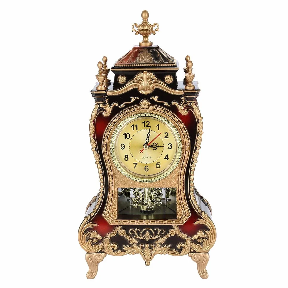 Tbest Pendule de Cheminée Antique Vintage Horloge de Table en Plastique Rouge Brunâtre