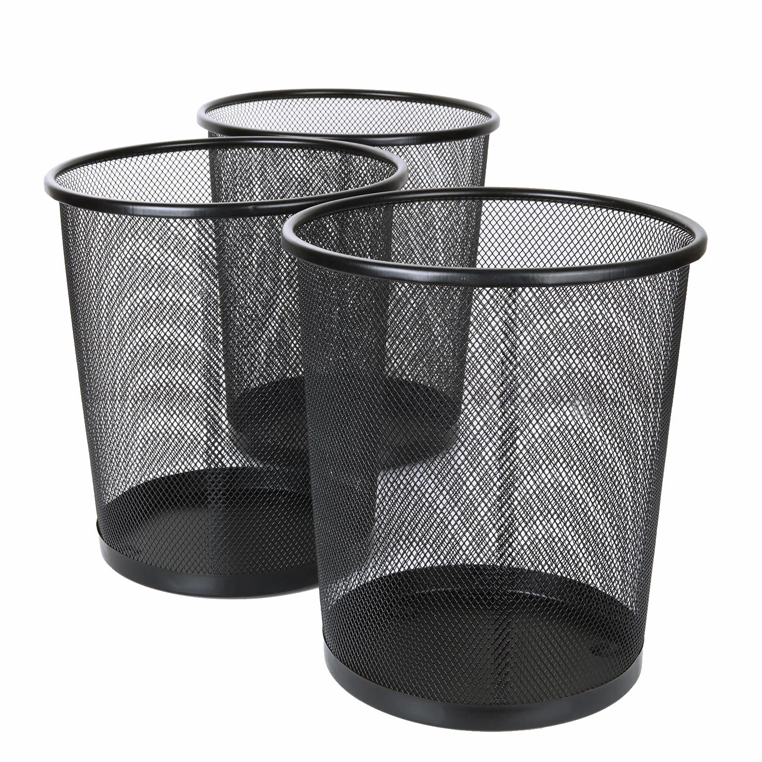 Lot de 3 Poubelle de Bureau Métal Maille 12L Noir 26.5x23.5x18.8 cm