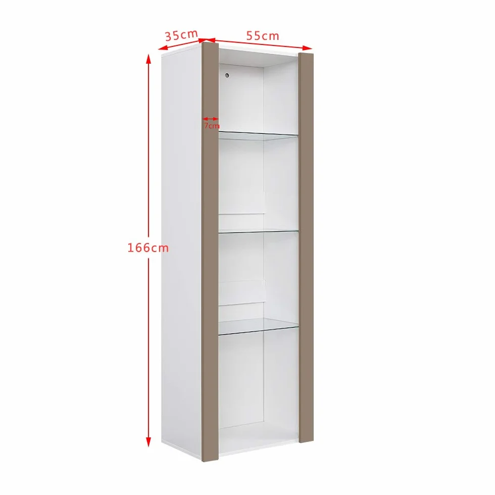 Panana Vitrine Lumières LED Meuble de Rangement avec Etagères sur Salon, Bureau, 55 x 35 x 166 cm (Gris+Blanc)