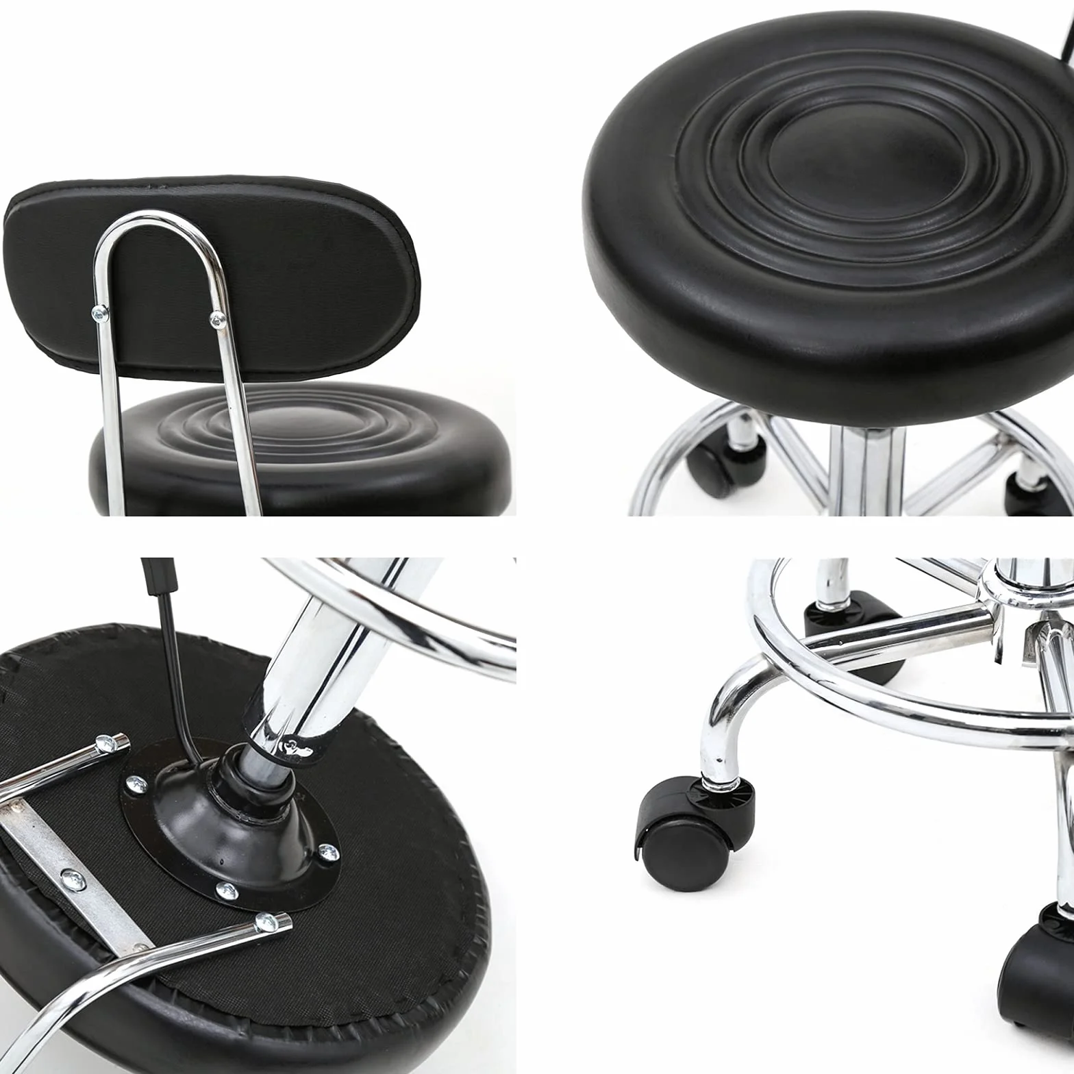 Alightup Tabouret de Bureau avec Dossier, Rotation 360°, Hauteur Réglable 47-61,5 cm, Noir