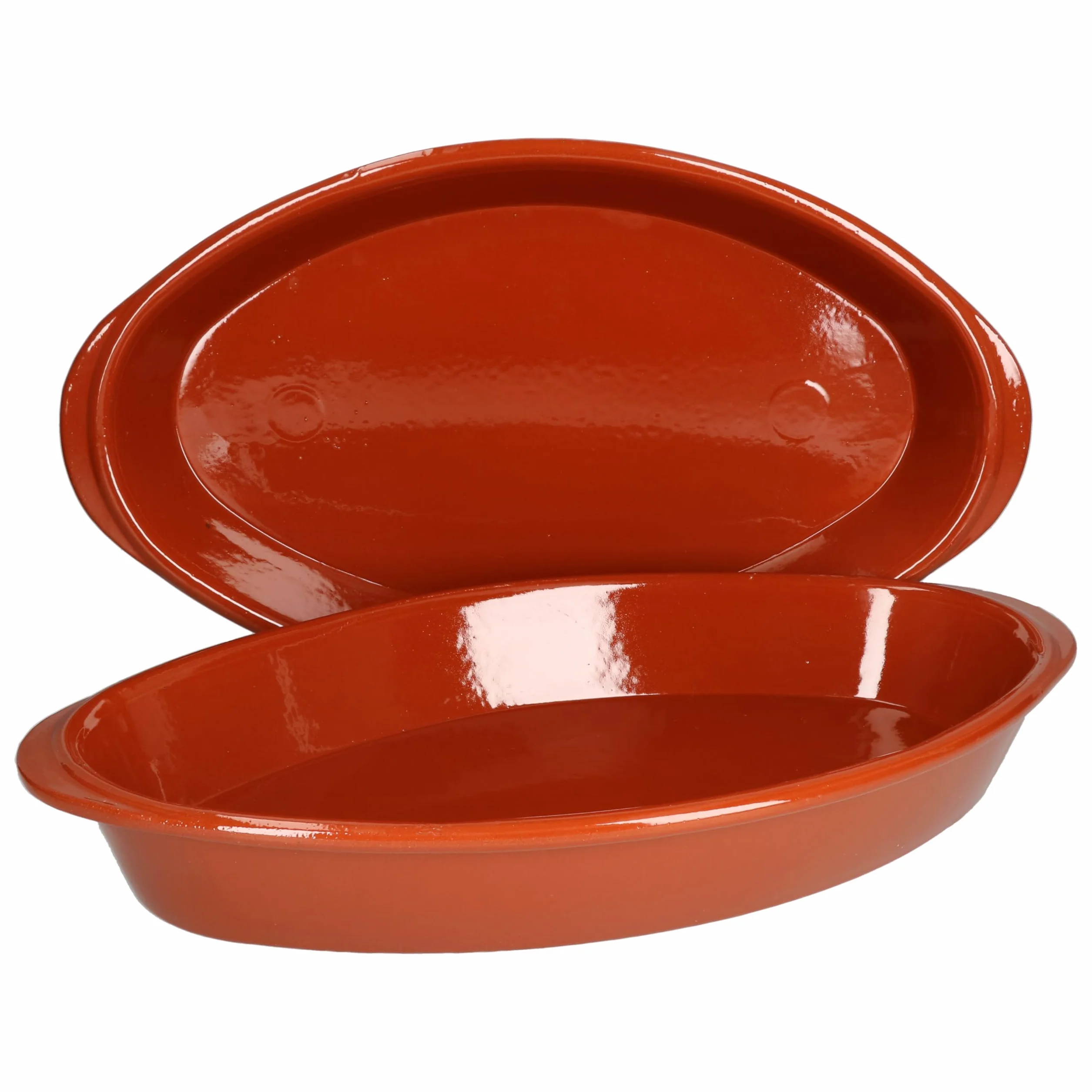 MamboCat Lot de 2 plats ovales en terre cuite 1,5 l (L x l x H) 39 x 23 x 5,5 cm Vaisselle méditerranéenne Plaque de four émaillée Plat à rôtir et à cuire Lasagne Fait main Marché médiéval