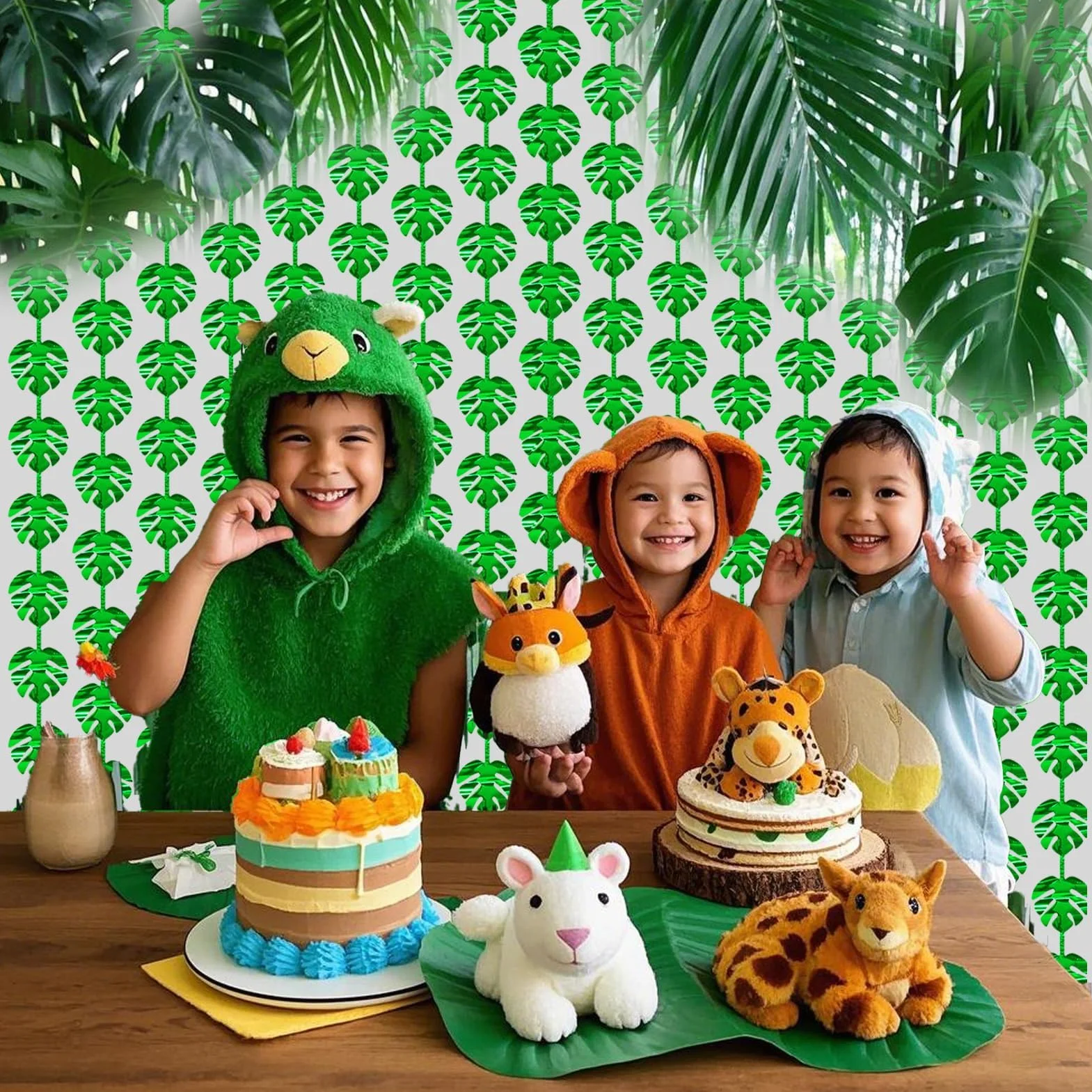 Rideaux Palmier 2 Pièces Feuilles Tropicales Vert Paillettes à Franges pour Portes, Fenêtres