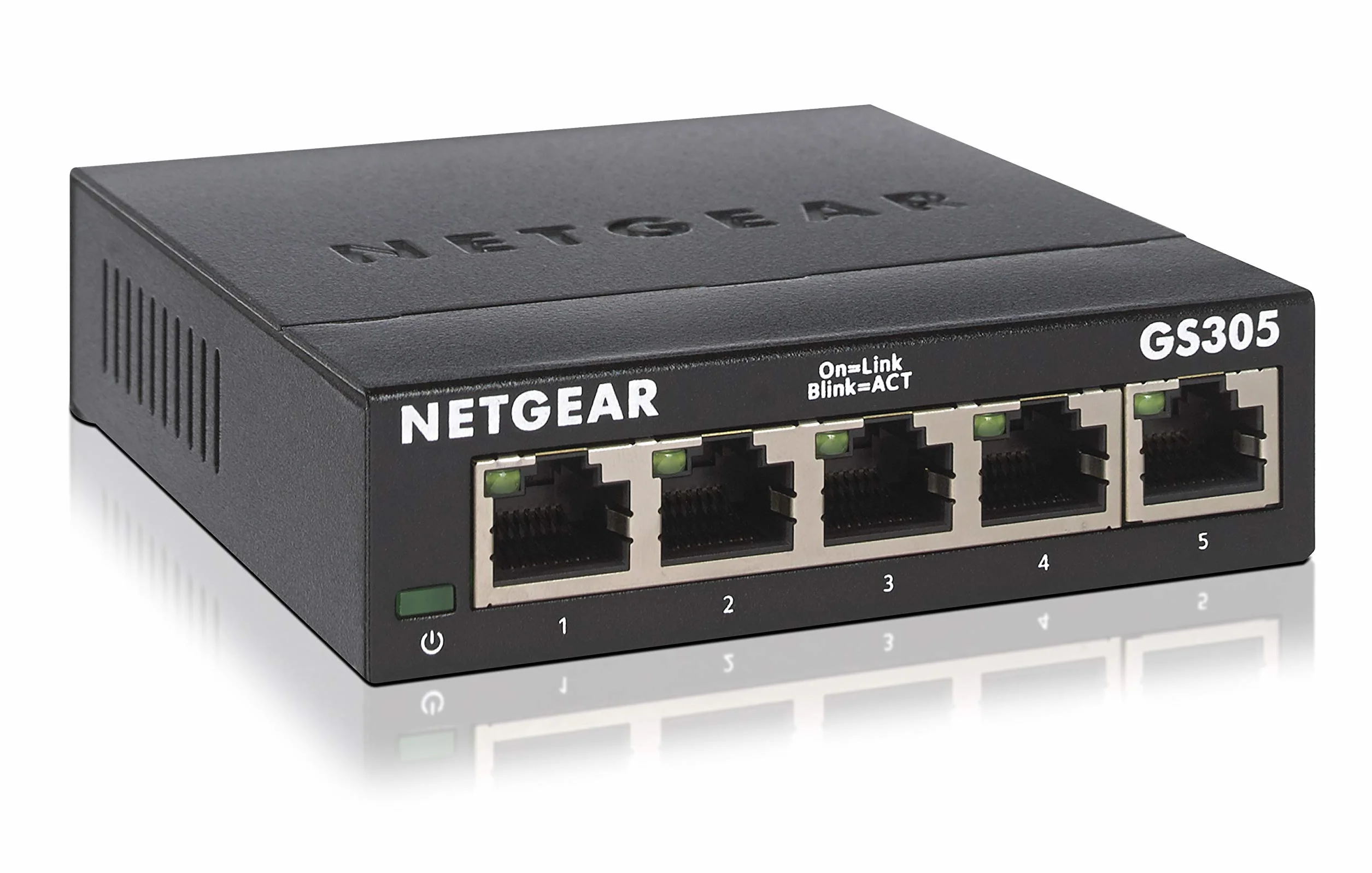 NETGEAR Przełącznik sieciowy GS305 LAN 5-portowy przełącznik sieciowy (gigabitowy typu plug-and-play, LAN, koncentrator Ethernet bez wentylatora, solidna metalowa obudowa), czarny