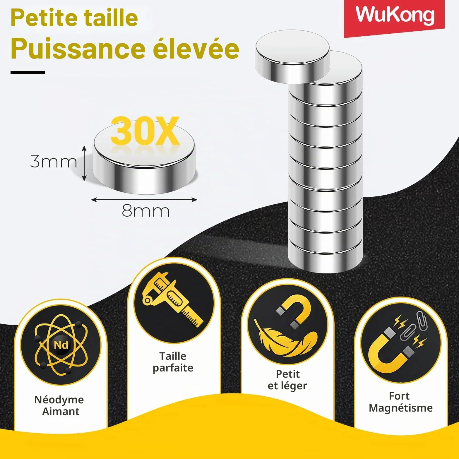 Aimants en Néodyme Wukong 30 Pièces 8x3mm Petits Aimants Frigo