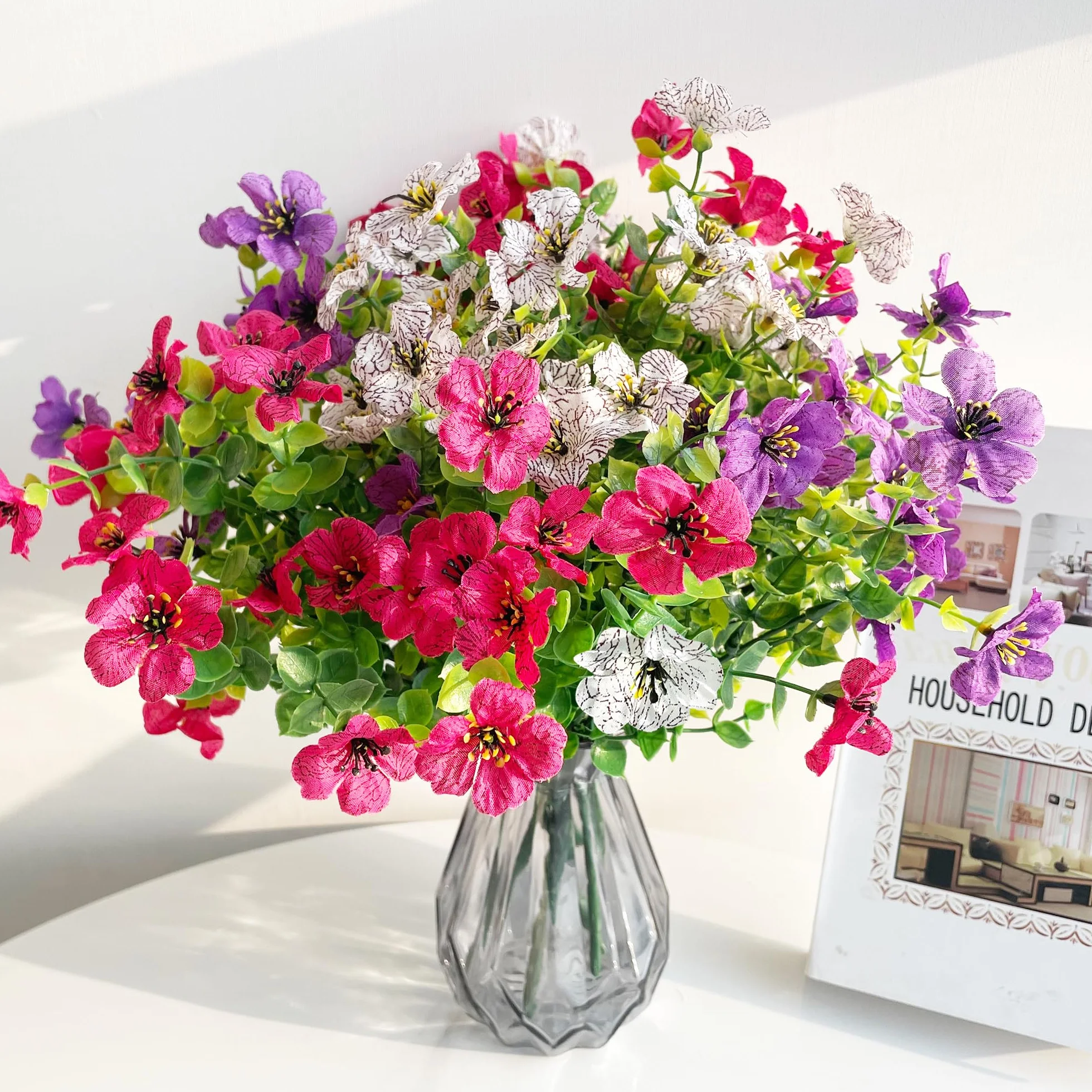 ROLLWAY Lot de 6 Fleurs Artificielles Résistant aux UV pour Extérieur - Décoration Jardin Balcon