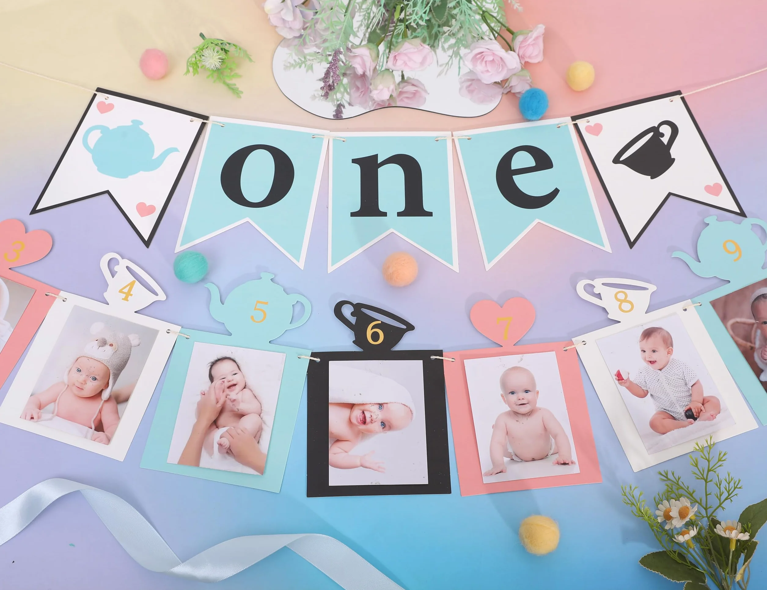 WAWUO Bannière Alice in ONEderland, décoration de 1er anniversaire