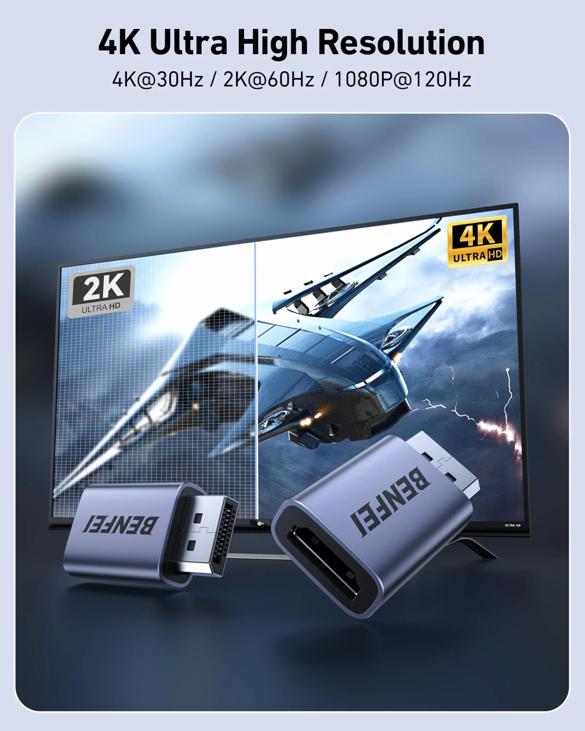 BENFEI Adapter DisplayPort na HDMI 4K 2-pak, jednokierunkowy konwerter ekranu DP 1.2 na HDMI 1.4, kompatybilny z laptopem, komputerem stacjonarnym, monitorem, HDTV, AMD/NVIDIA Graphics