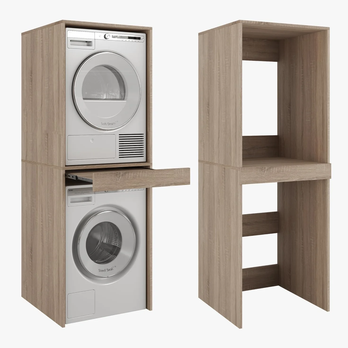 PLATAN ROOM Armoire pour machine à laver et sèche-linge avec plateau coulissant • Meuble pour machine à laver et sèche-linge • Armoire haute 187 x 65 x 66 cm (chêne Sonoma)