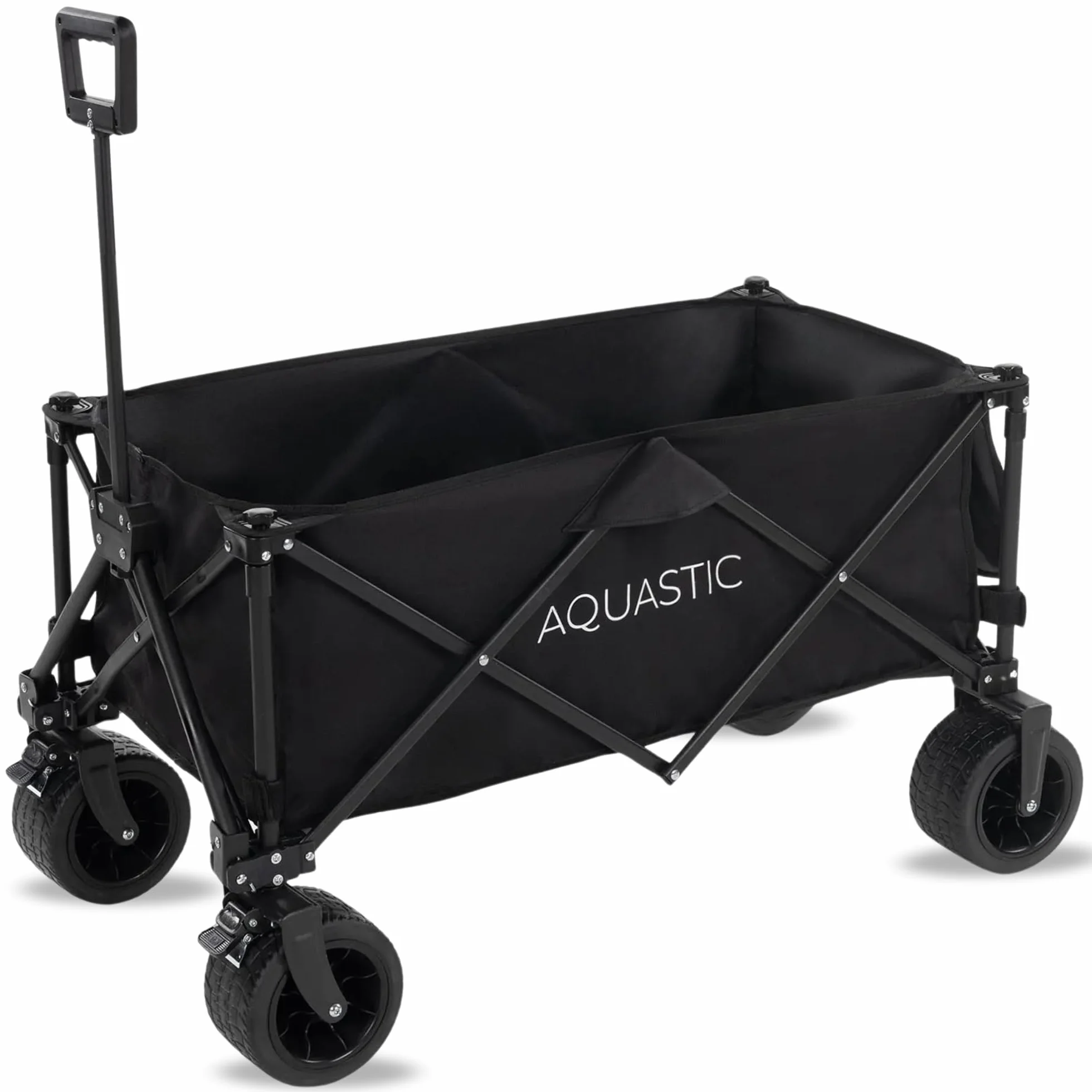 Aquastic Chariot Pliant Caro 90x47x55 cm Chariot De Transport Durable Grandes Roues 127L Noir