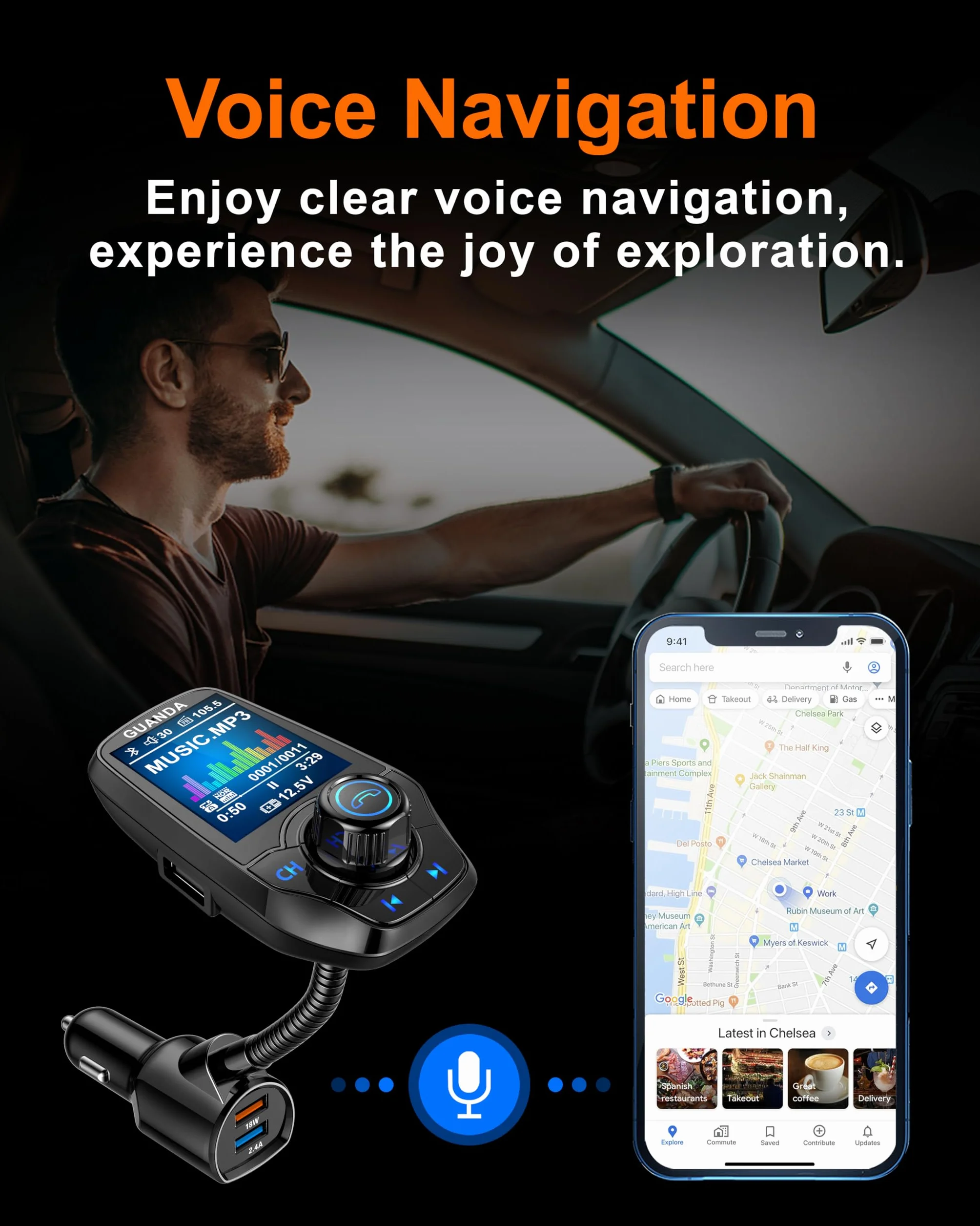 Bluetooth FM Transmitter for Car, Bluetooth Car Adapter, 4-in-1 Car MP3 Player with 1.8 Inch Color Display, AUX Input/Output, 3 Port USB, S Handsfree Call, SD/TF Card, USB Disk,QC3.0,5 EQ Modes