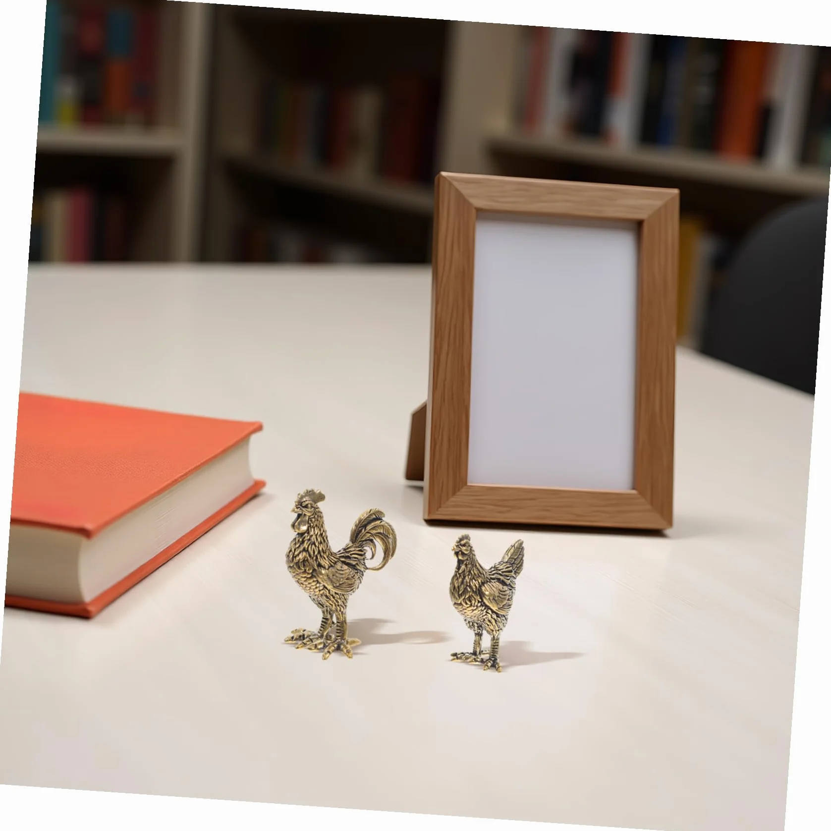 Lot de 2 figurines décoratives Feng Shui Coq et Poule en cuivre porte-bonheur