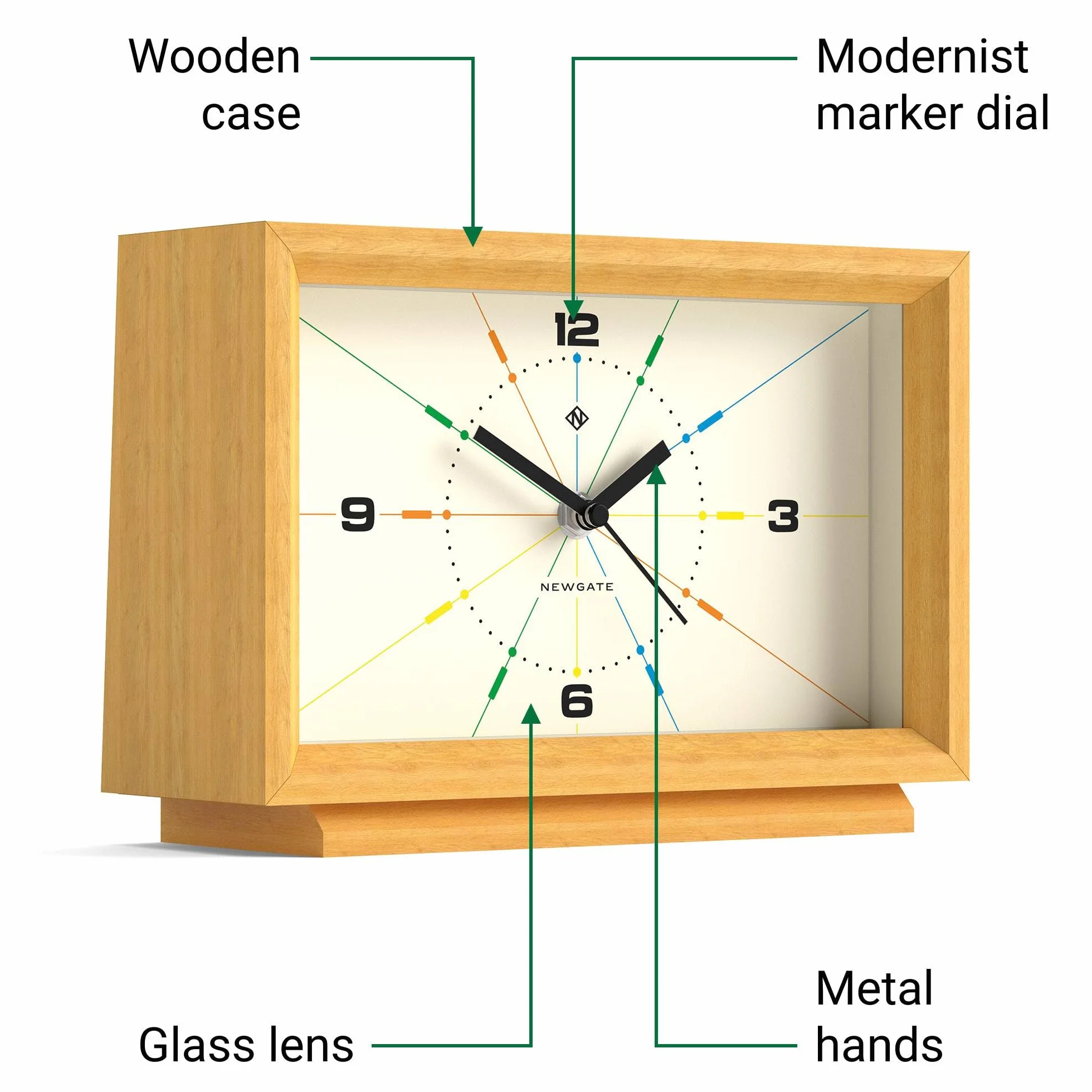 NEWGATE® Hollywood Horloge de Bureau Bois Massif Finition Chêne Pâle Style Milieu du Siècle