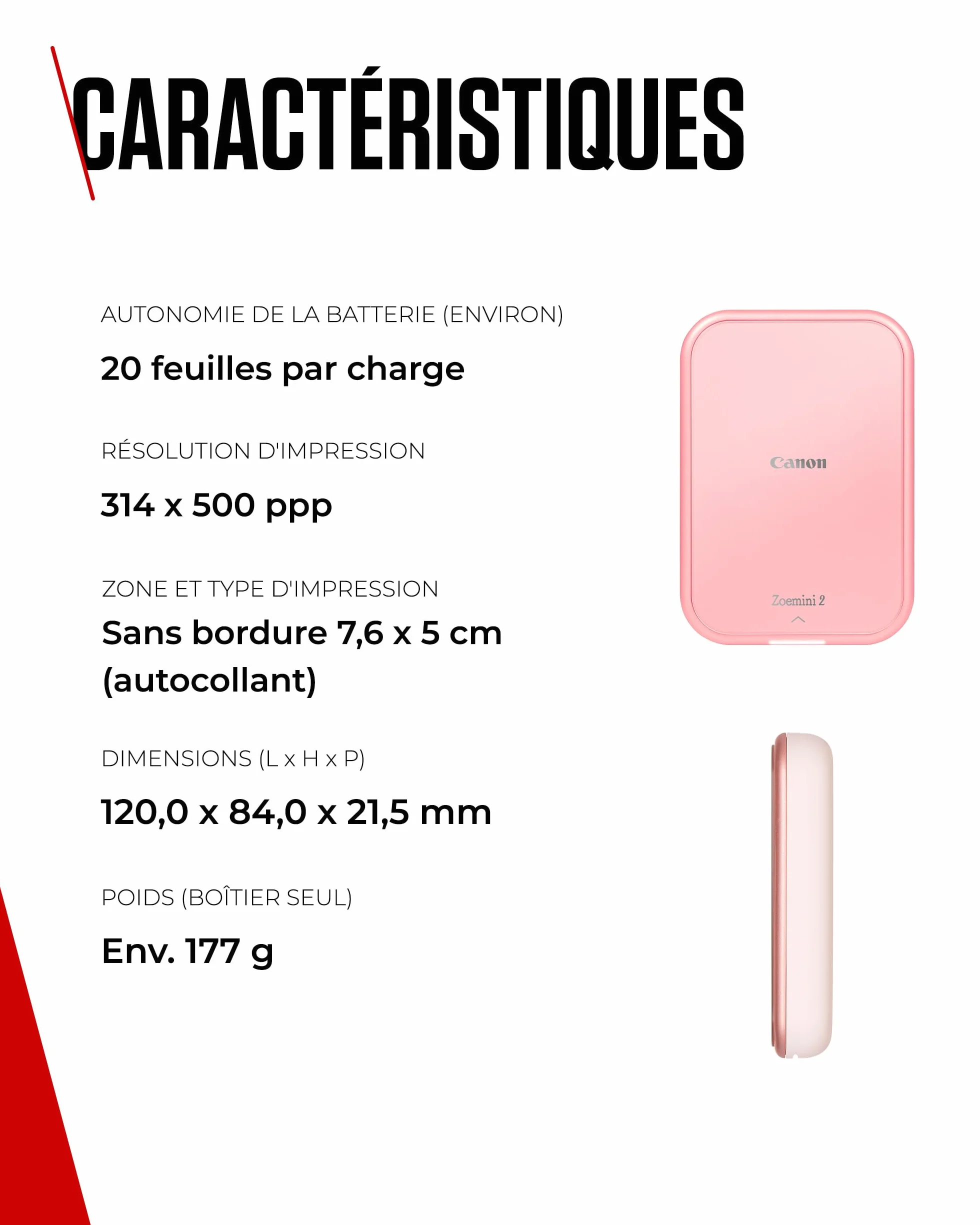 Canon Zoemini 2 Imprimante Photo Portable Bluetooth 5.0 Charge Rapide Type-C Or Rose