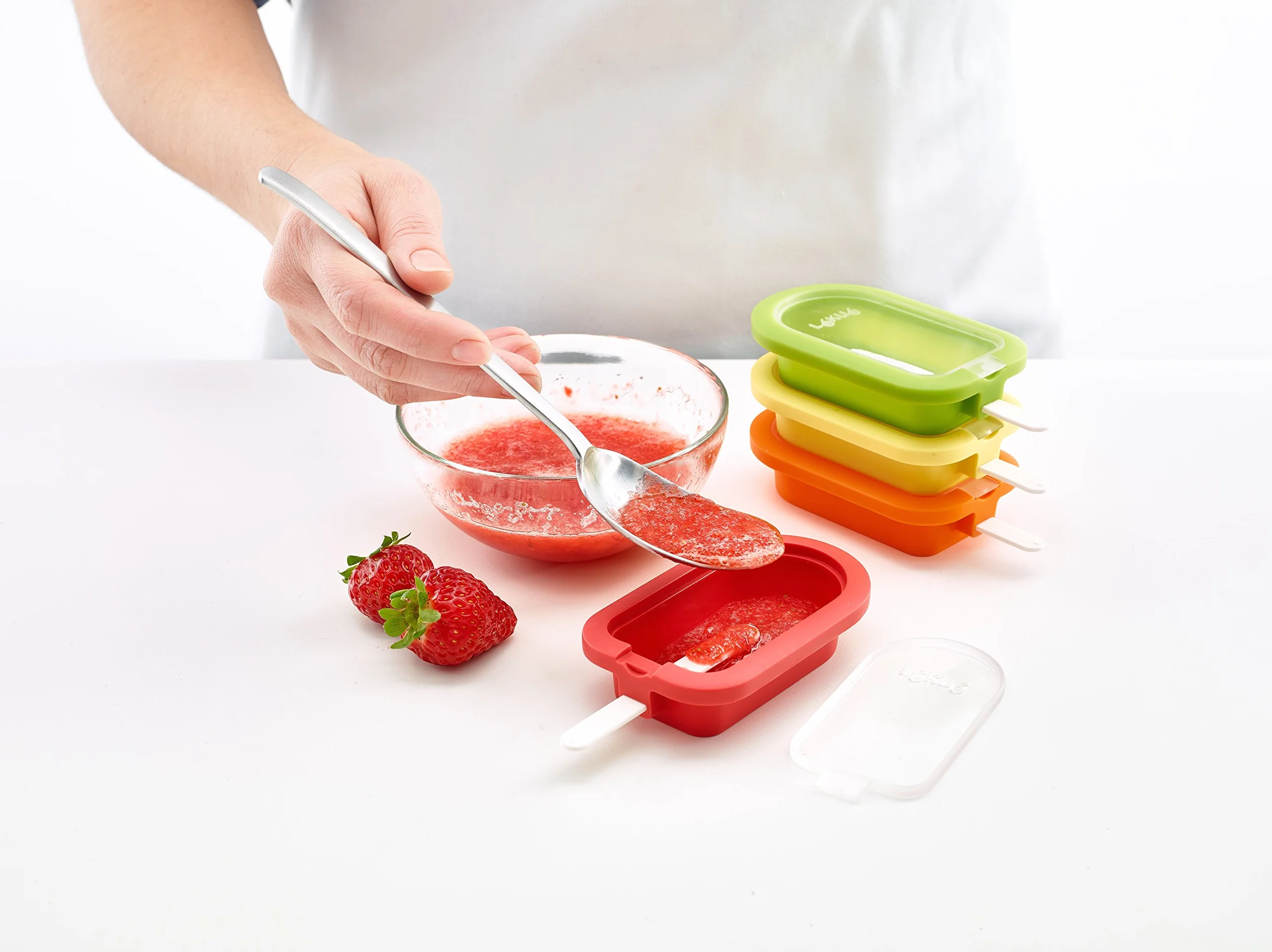 Lékué Pack Moule à glace empilable Classique 16,5 cm 4 pièces Rouge/Jaune