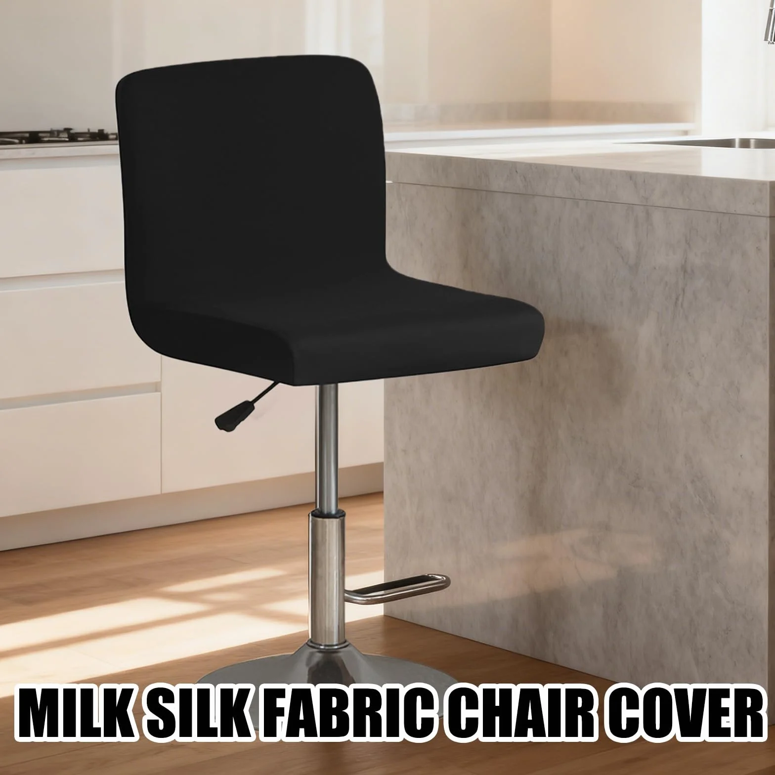 Housses de tabouret de bar extensibles noires 4 pièces lavables avec dossier
