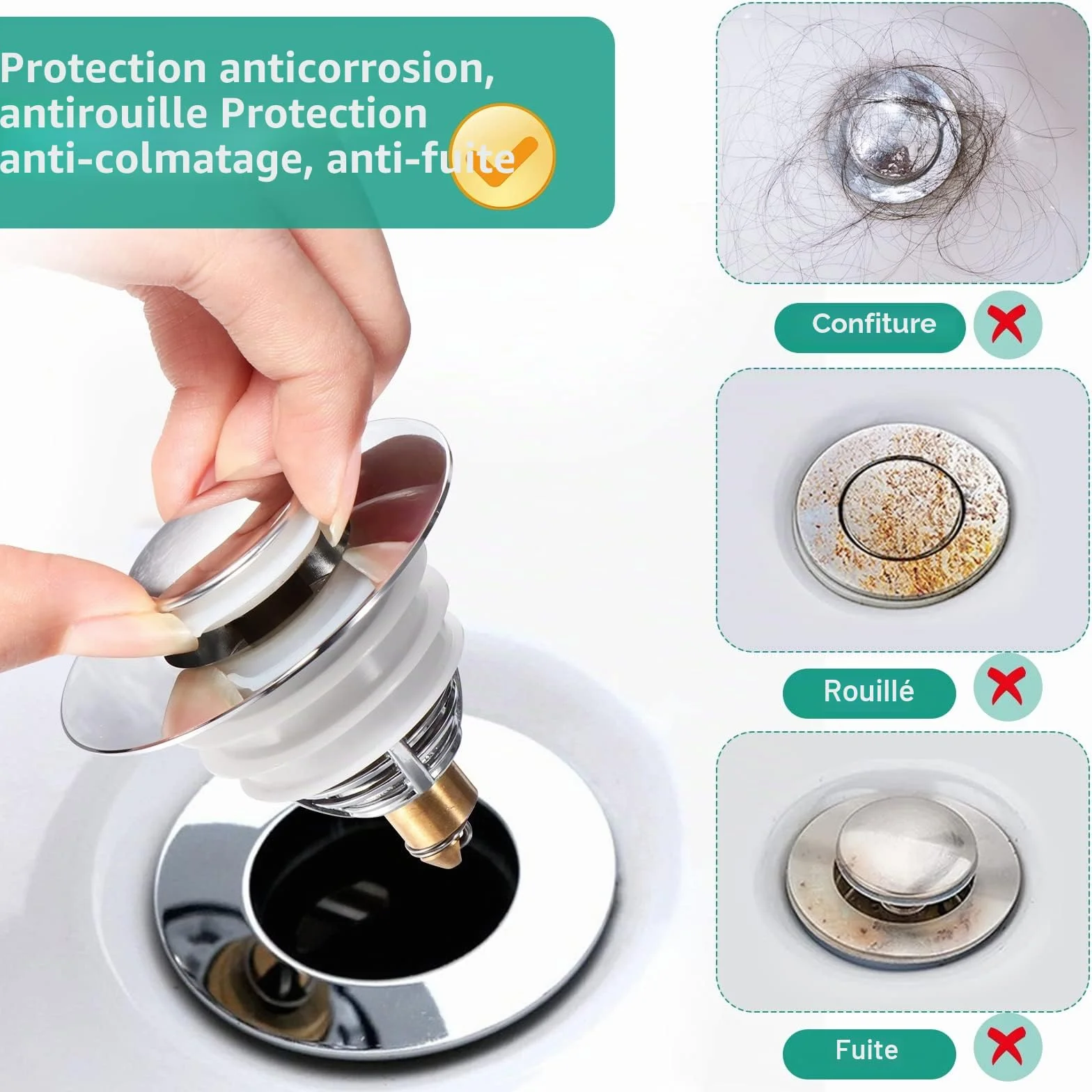 Diboniur Bonde Lavabo Universel, Bouchon Pop-Up avec 2 Joints 32-42mm