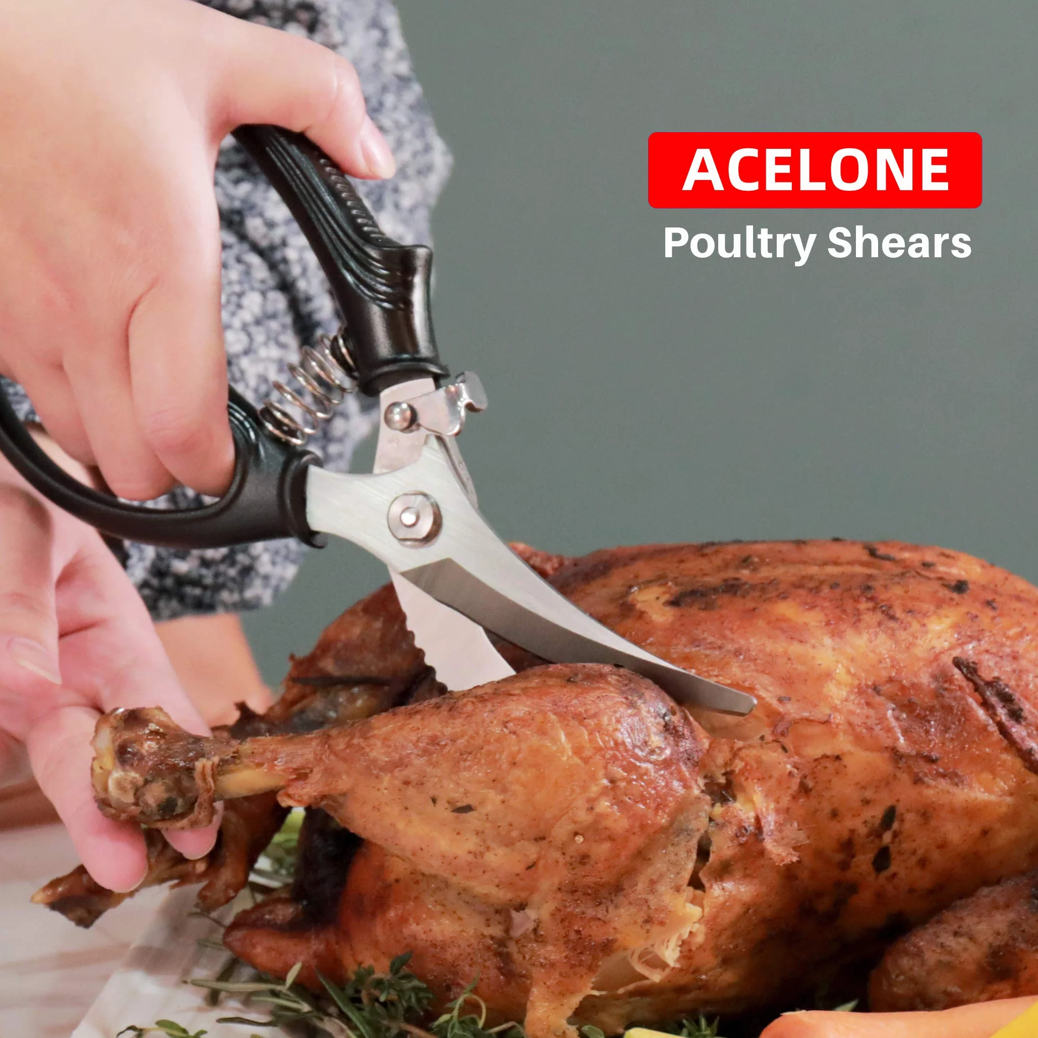 Acelone Ciseaux à volaille robustes avec poignée antidérapante et verrouillage de sécurité pour viande, poulet, os