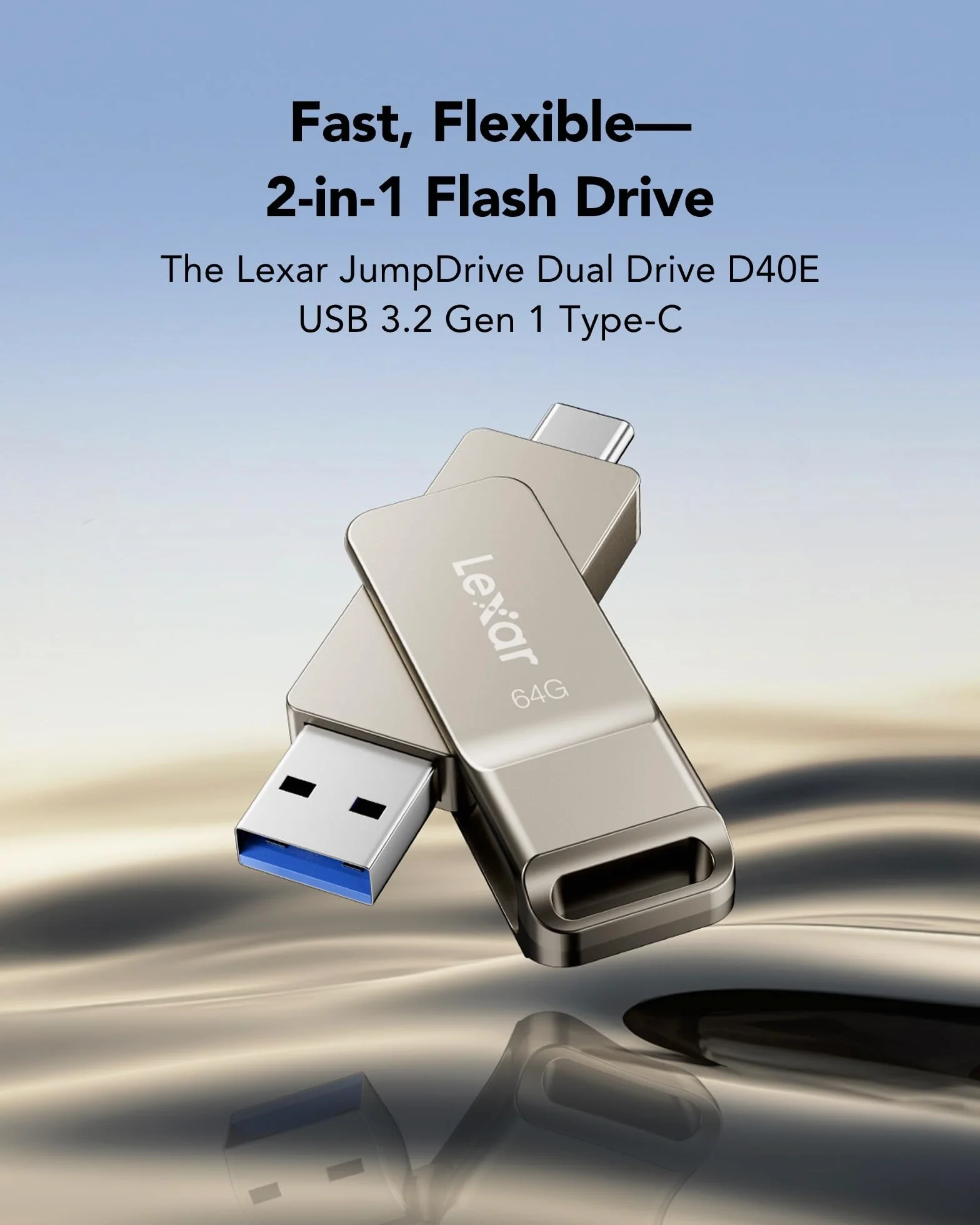 Lexar D40E 64 Go Clé USB 3.2 Gen 1 Type-C Flash Drive Métallique Pivotant