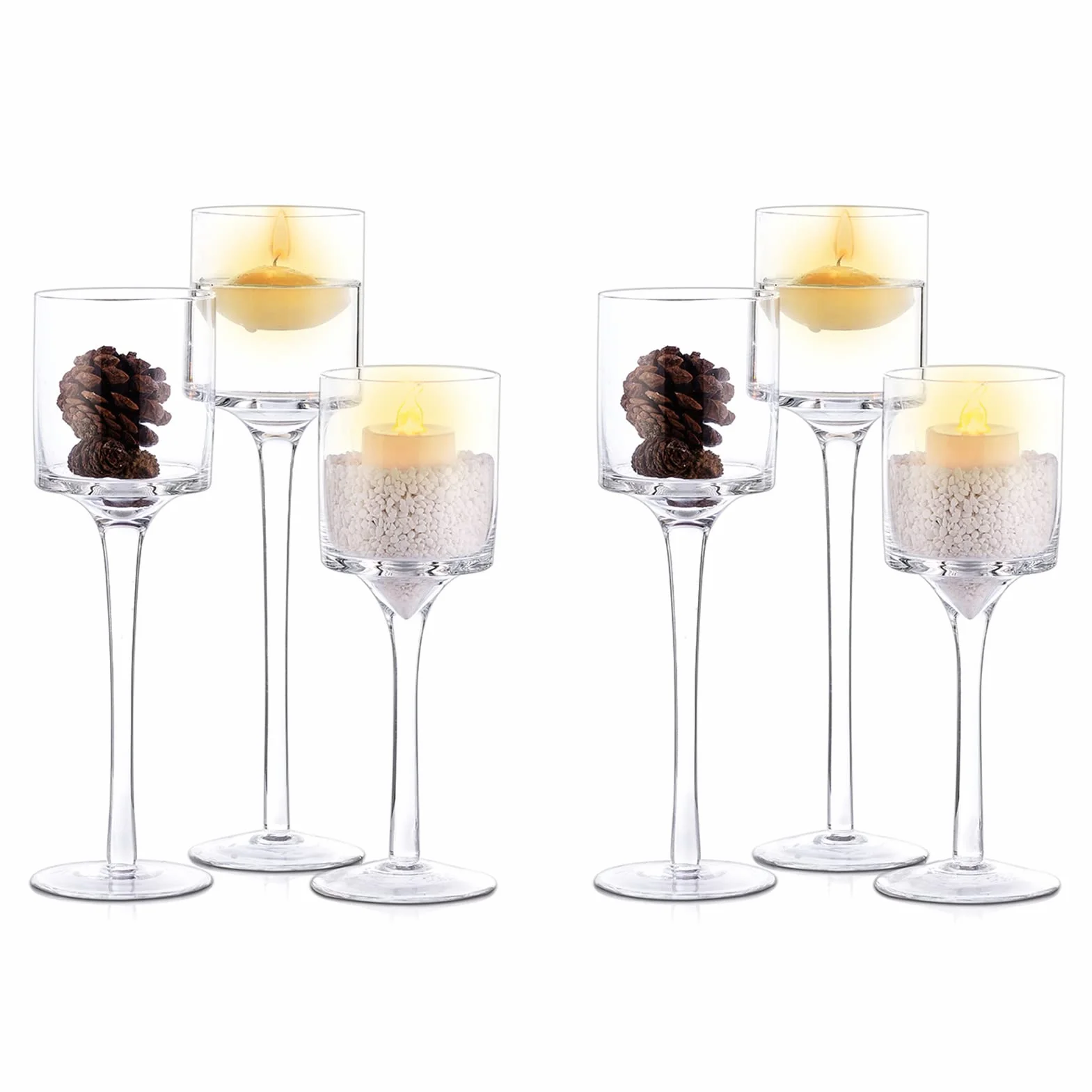 Nuptio Bougeoirs Verre pour Bougies Chauffe-Plat 6 Pièces Bougeoirs pour Bougies Flottantes Grand Bougeoir À Pilier Élégant pour Table Fête Mariage Centres Noël Salon Décoration D'intérieur