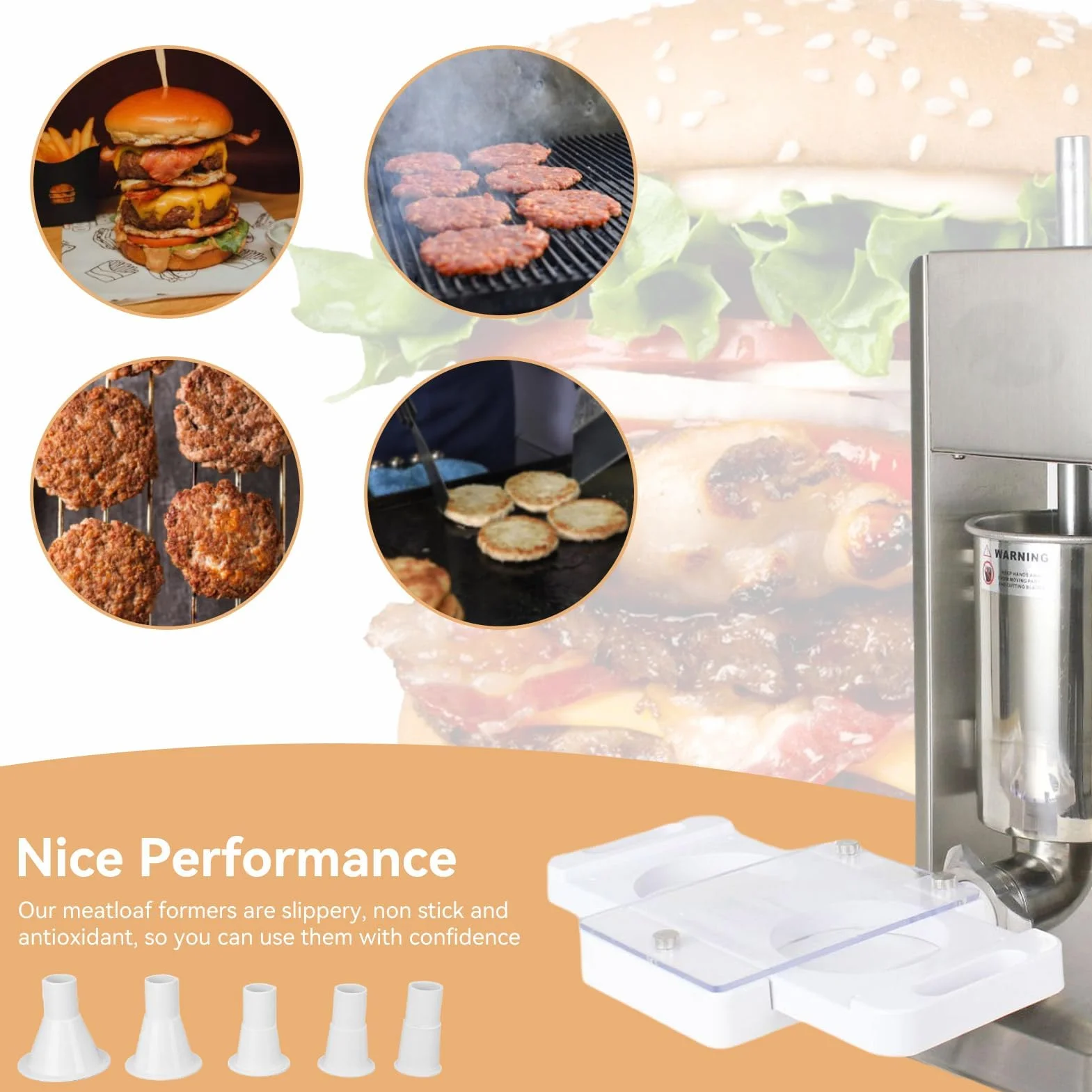 Hamburger en appuyant sur Machine Maker, Auto Hamburger Patty Maker avec 5 Tubes Adaptateur Maison Burger Maker Appuyez sur pour Saucisse Remplisseur Viande