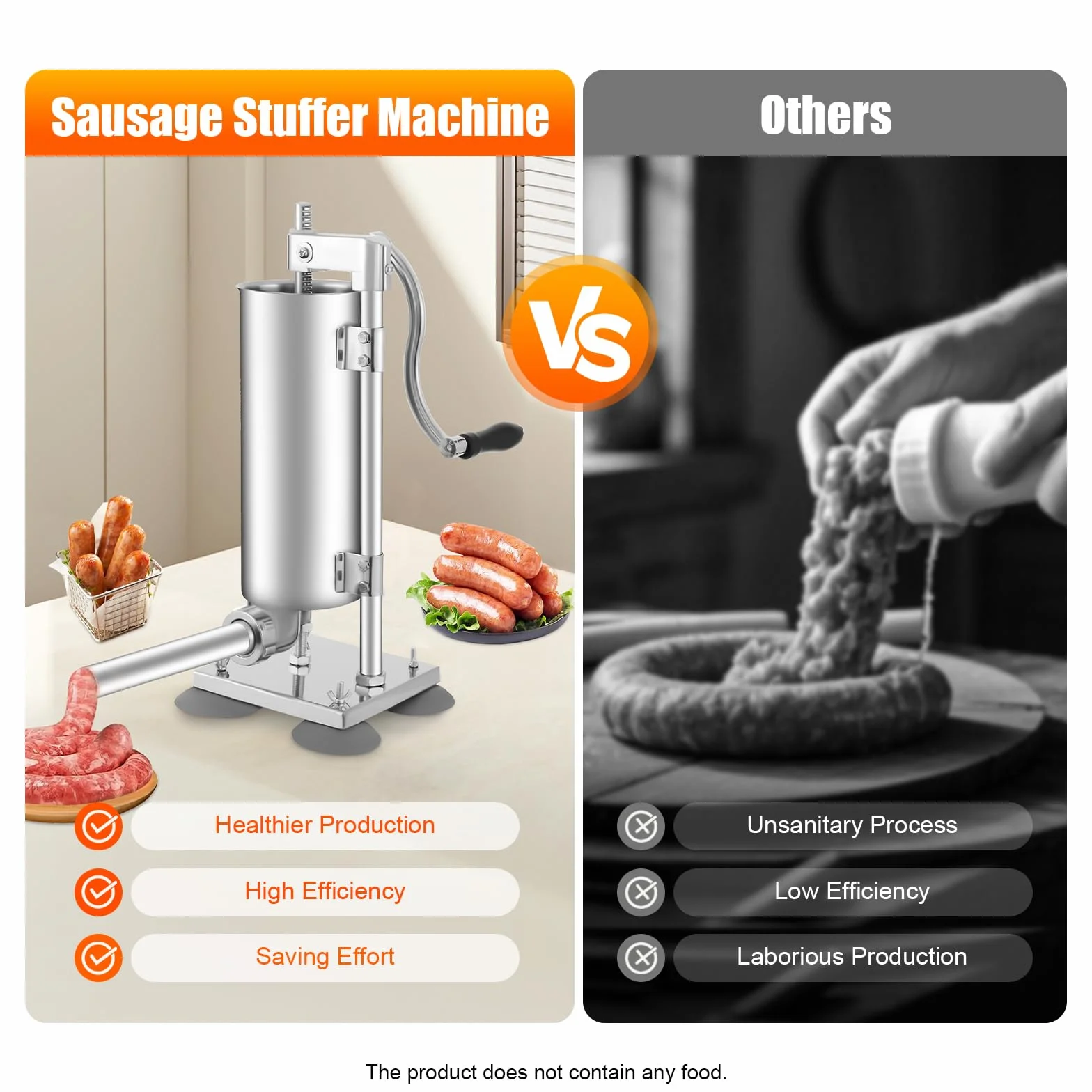 Poussoir à Saucisse Manuelle 3L Machine à Saucisse Verticale Acier Inoxydable