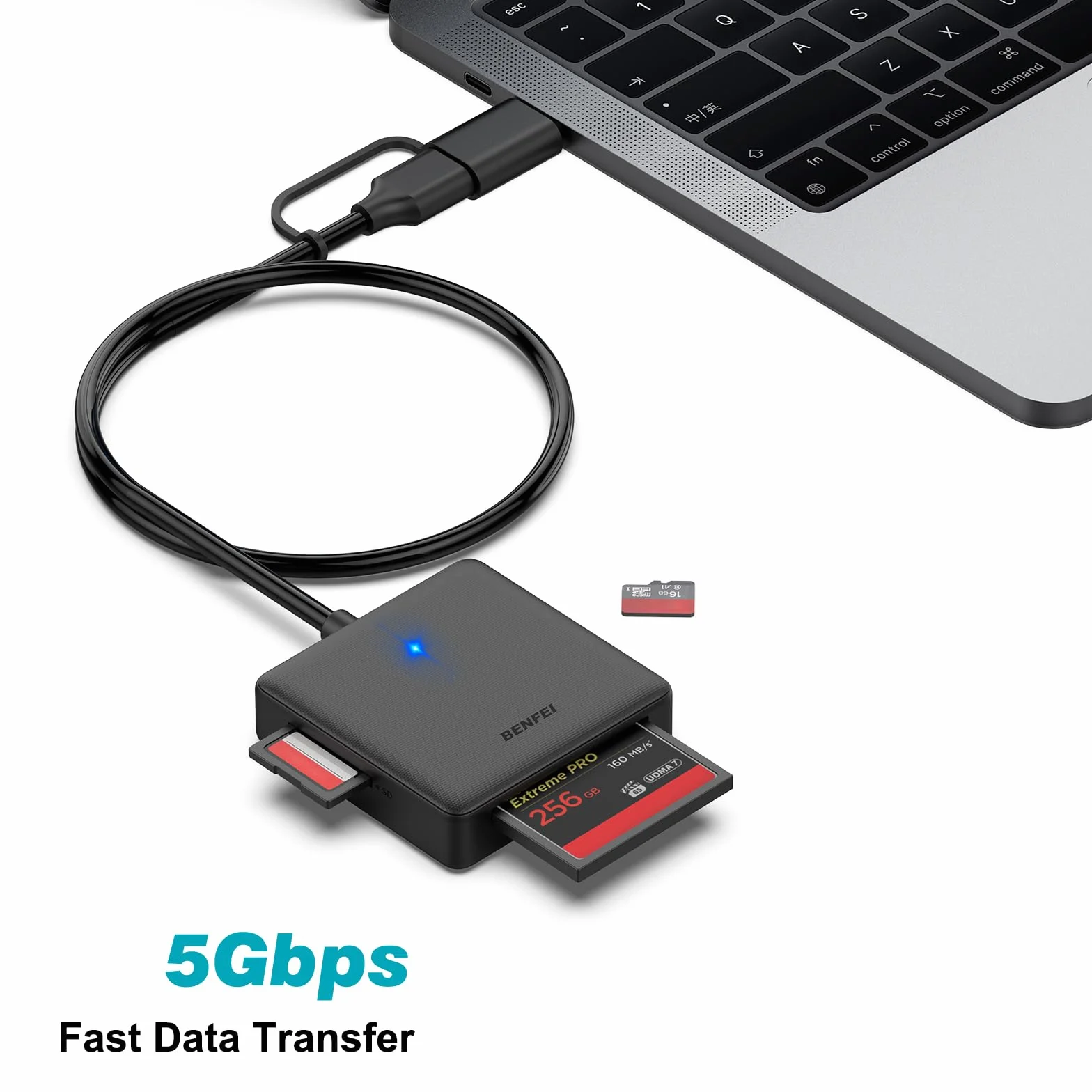 BENFEI 4 in 1 USB-C Lecteur de Carte Mémoire SD Micro SD MS CF pour iPhone 15 Pro/Max MacBook Pro/Air 2023 iPad Pro Surface Book 3