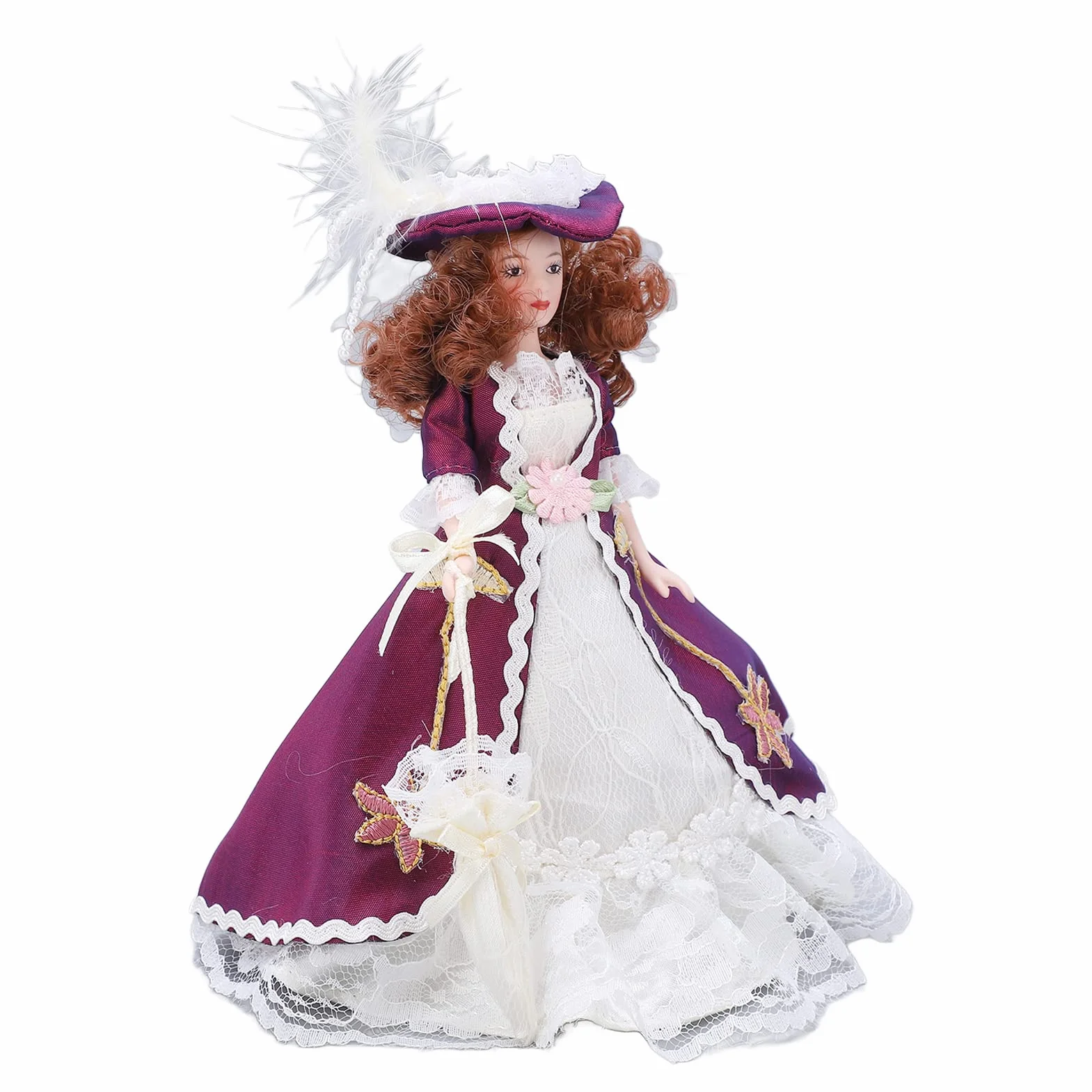 Personnes Miniatures en Porcelaine Victorienne Jupe Foncée Chapeau Femme Poupée en Céramique pour Décoration de Maison de Poupée