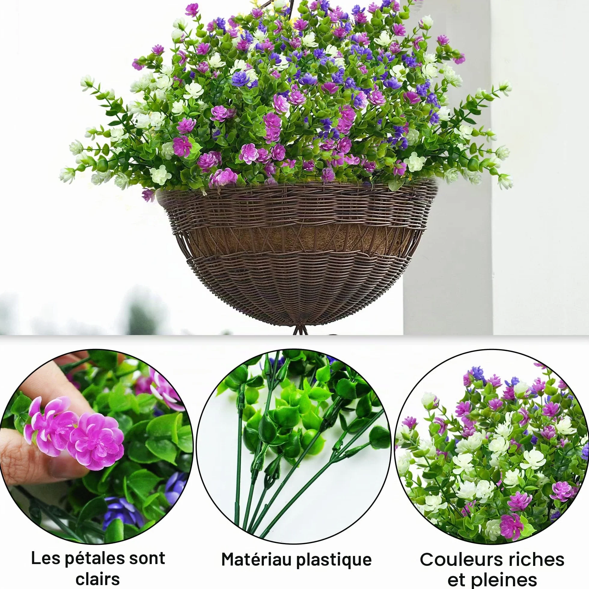 Fleurs Artificielles Extérieures Résistantes aux UV 6 Pièces Plastique Fausse Décoration Jardin Balcon