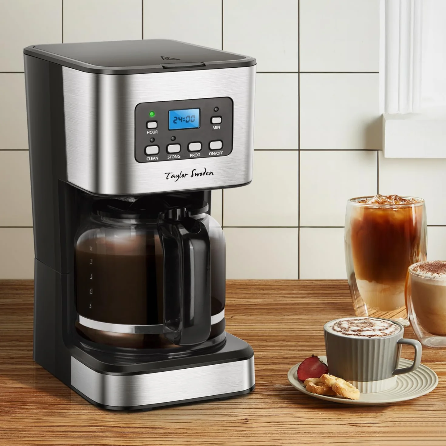 Taylor Swoden Cafetiere Filtre, Programmable 24h Cafetiere Electrique 1,5L à 12 tasses, Machine a Cafe Maintien au Chaud et Anti-Goutte 40 Min, Infusion Rapide, 950W, 0% BPA, Noir - Darcy