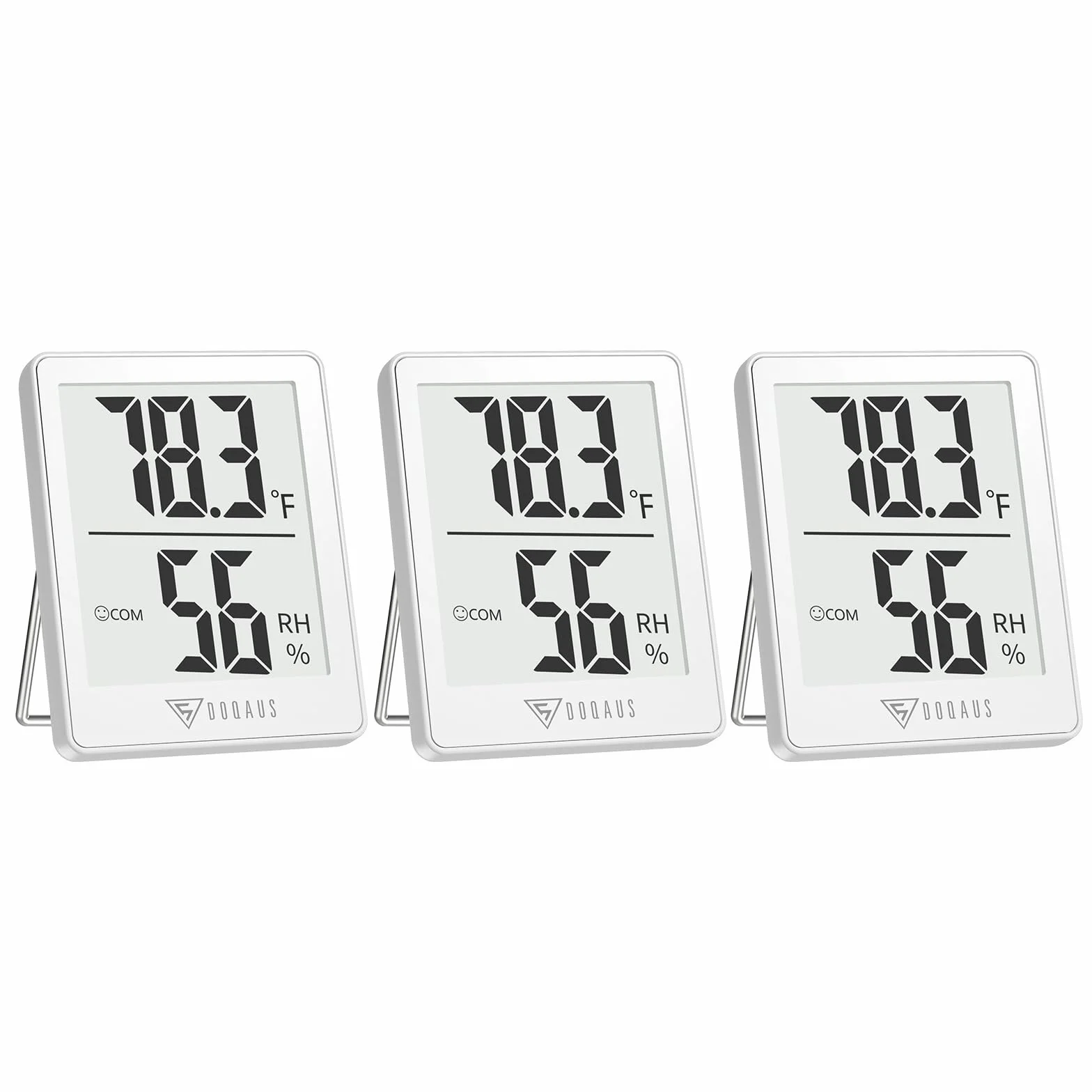 DOQAUS Mini Thermomètre Intérieur 3 Pièces Hygromètre Précision ℃/℉ Commutable pour Humidité Température Cave Garage Serre Indication Niveau Confort Blanc
