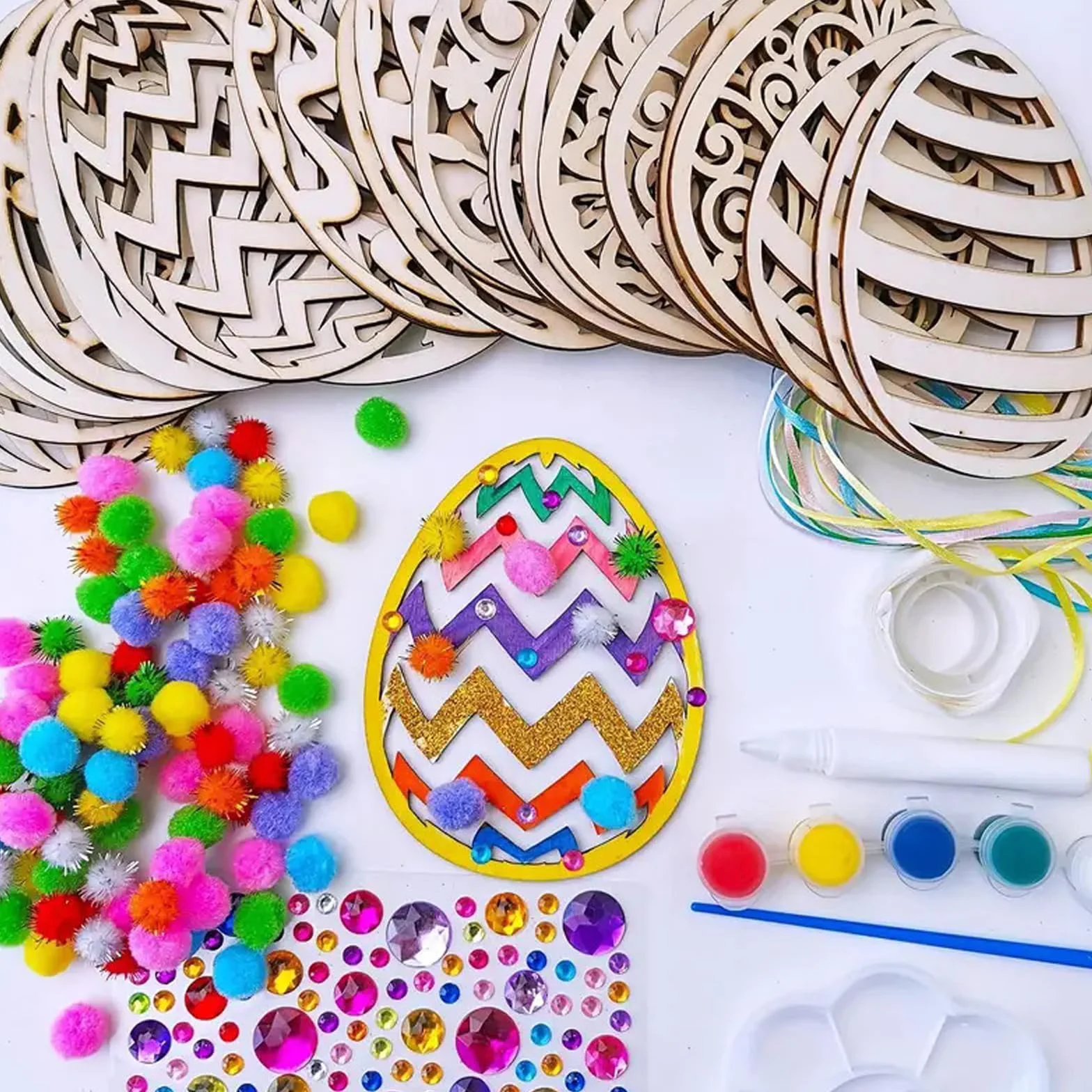 Bricolage Pâques Enfant 109 Pièces Oeufs à Décorer Bois Pendentif Cadeau Artisanal